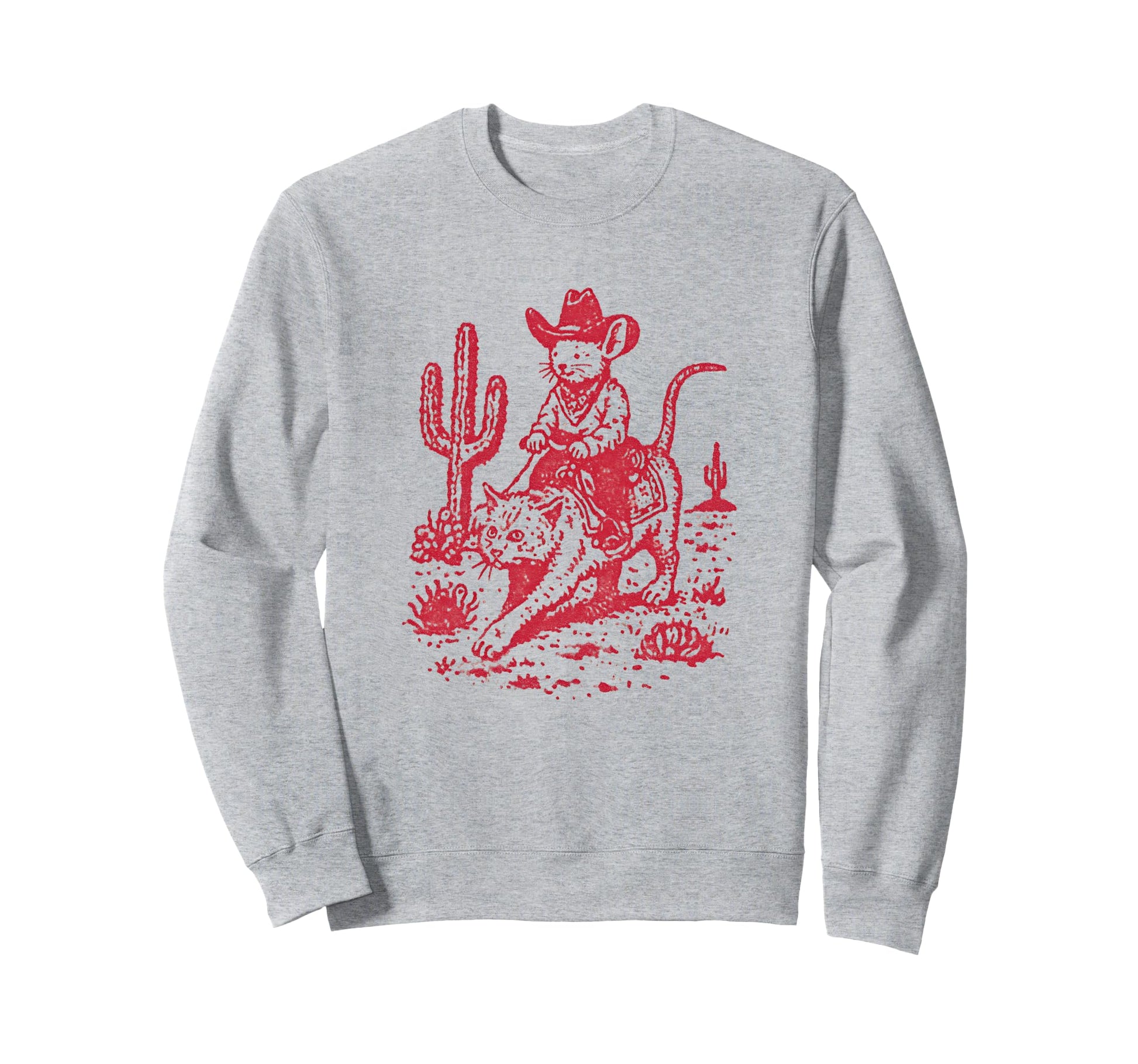 Cowboy Mouse Riding Cat Western Sweatshirt - Casual Everyday Wear Unisex - T-Shirt, Sweatshirt, Hoodie