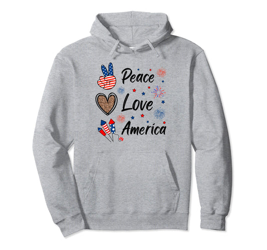 4Th July Firework Peace Love America Usa Hoodie - Trendy Graphic for Adults - T-Shirt, Sweatshirt, Hoodie