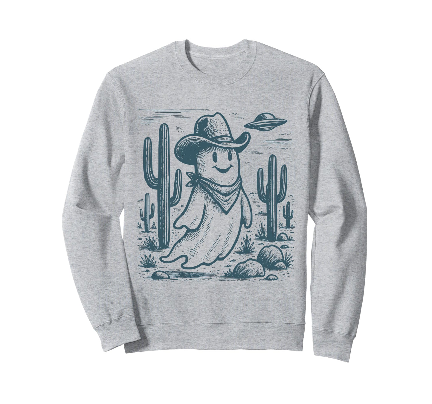 Cowboy Ghost Ufo Western Halloween Sweatshirt - Unique Graphic Unisex - T-Shirt, Sweatshirt, Hoodie
