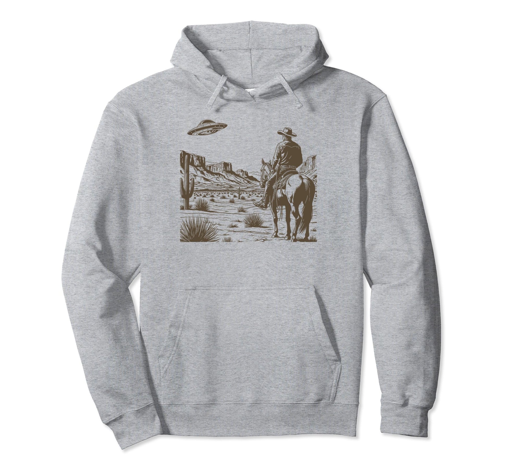 Ufo Western Cowboy Wild West Hoodie - Minimalist Print Men Women - T-Shirt, Sweatshirt, Hoodie