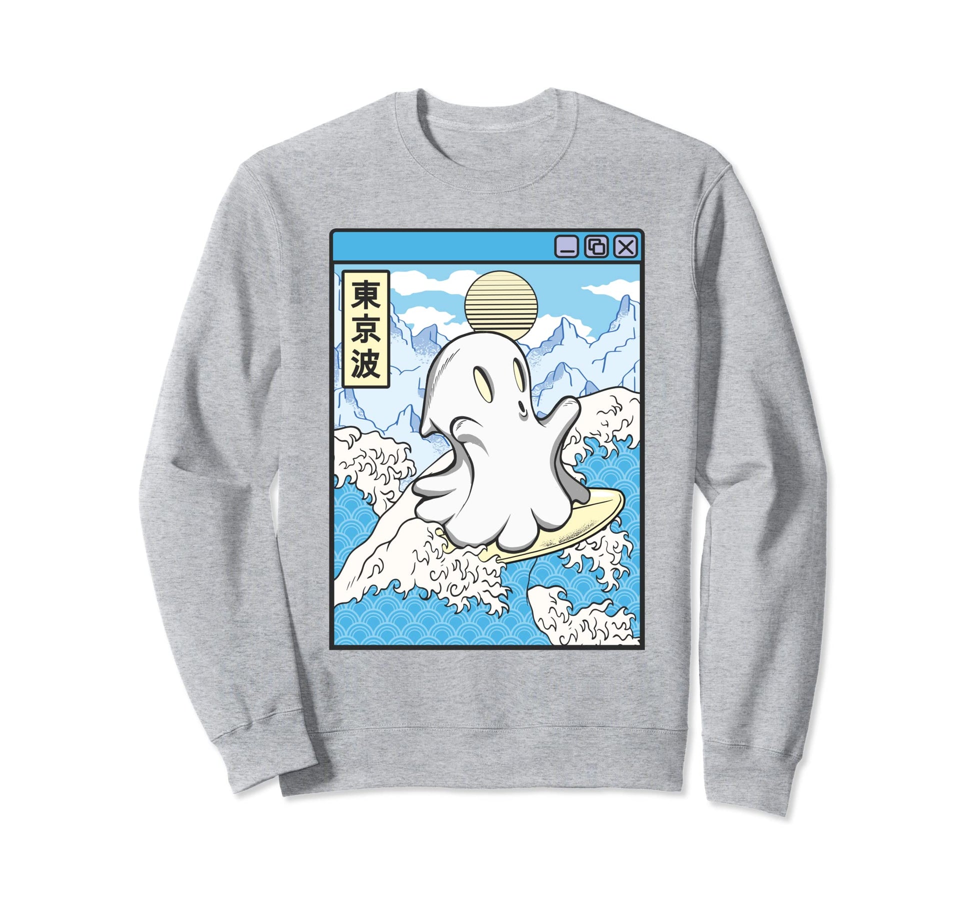 Surfing Ghost Japanese Waves Anime Sweatshirt - Graphic Print for Adults - T-Shirt, Sweatshirt, Hoodie