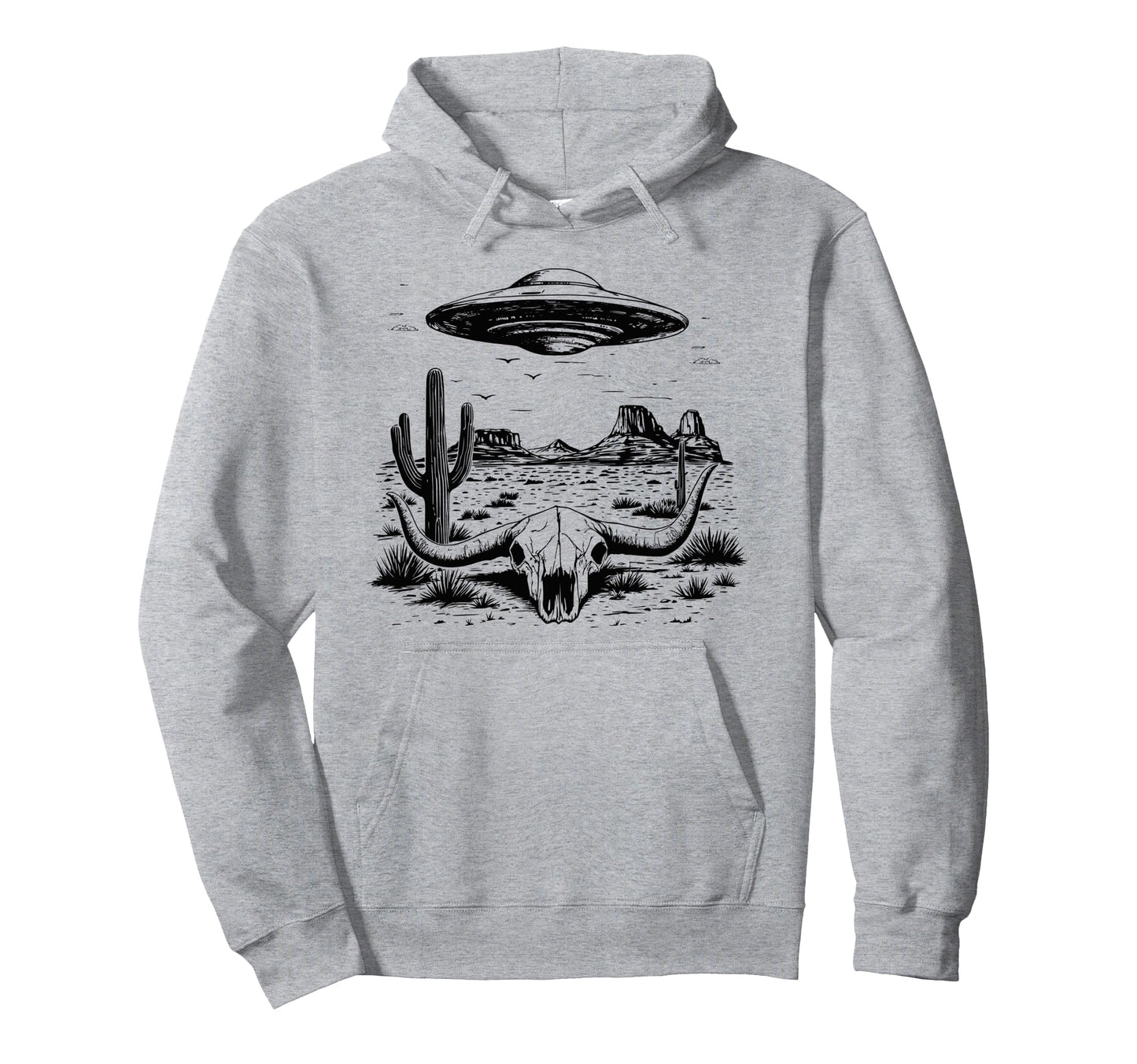 Cowboy Western Desert Alien Desert Ufo Hoodie - Minimalist Print Men Women - T-Shirt, Sweatshirt, Hoodie