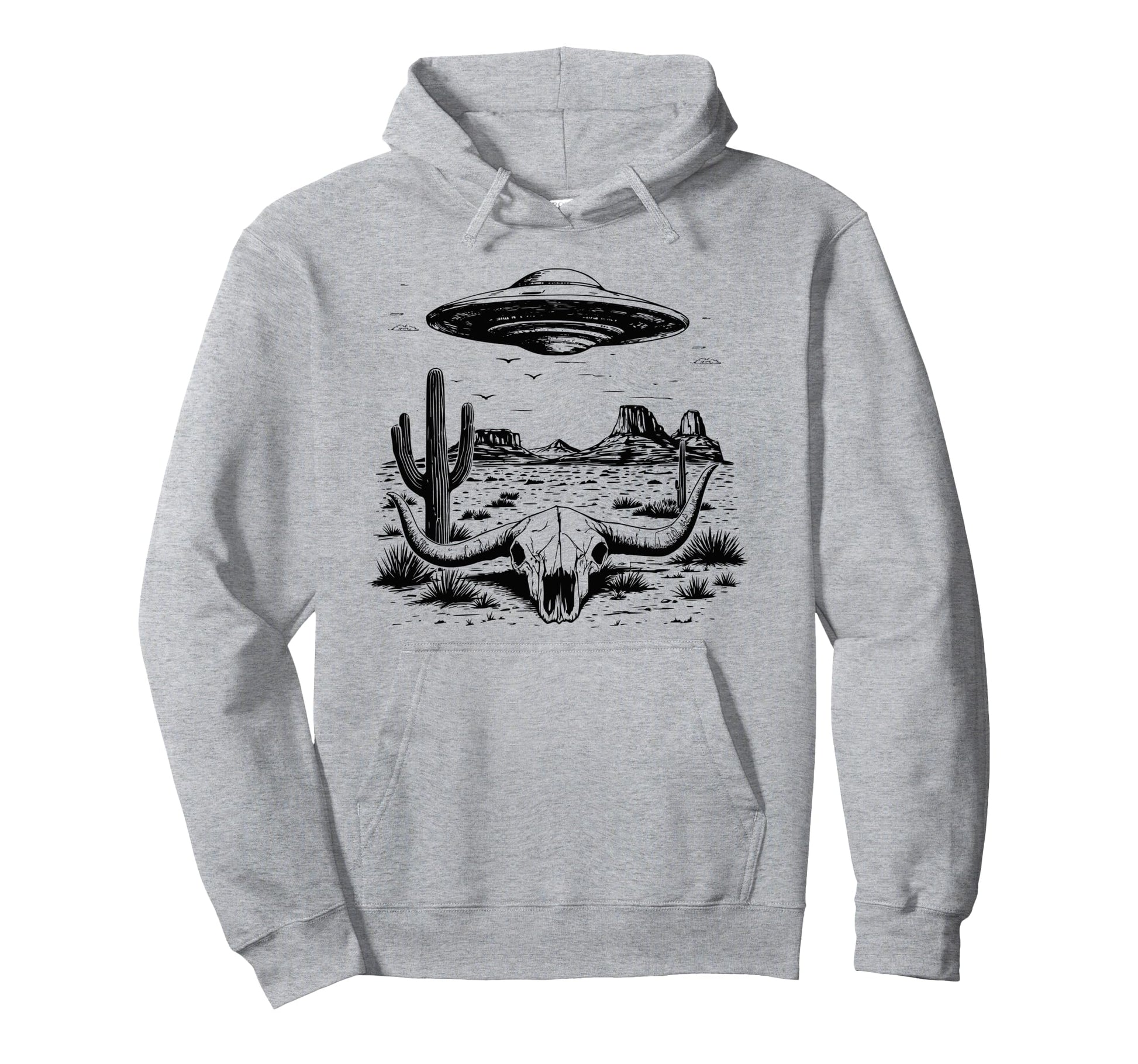 Cowboy Western Desert Alien Desert Ufo Hoodie - Minimalist Print Men Women - T-Shirt, Sweatshirt, Hoodie