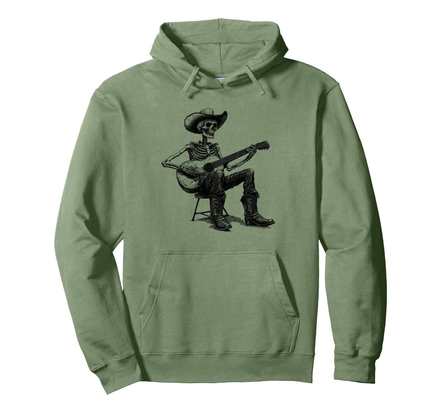 Western Cowboy Skeleton Playing Guitar Hoodie - Minimalist Print Men Women - T-Shirt, Sweatshirt, Hoodie