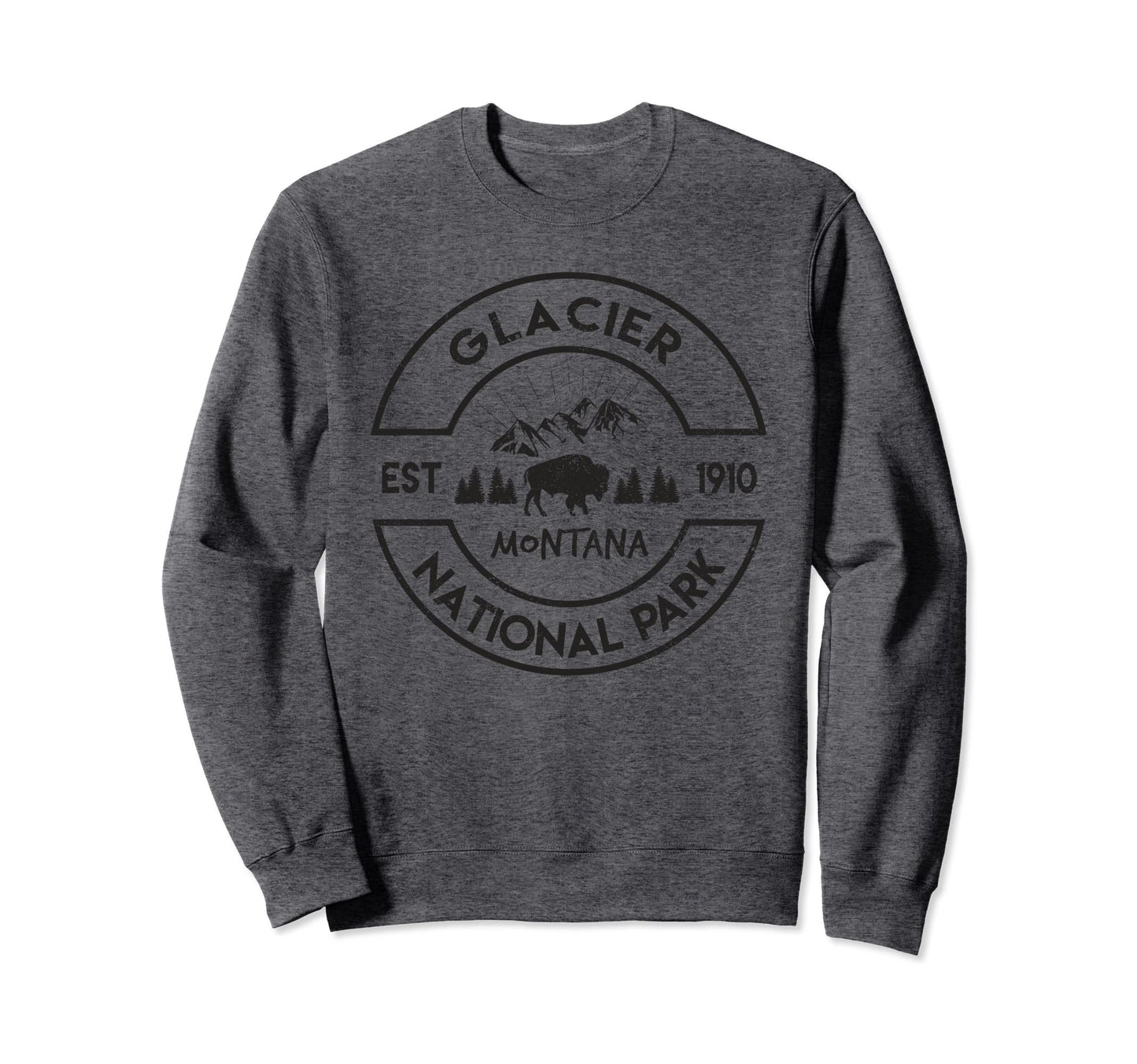 Glacier National Park Montana Bison Sweatshirt - Trendy Graphic Men Women - T-Shirt, Sweatshirt, Hoodie