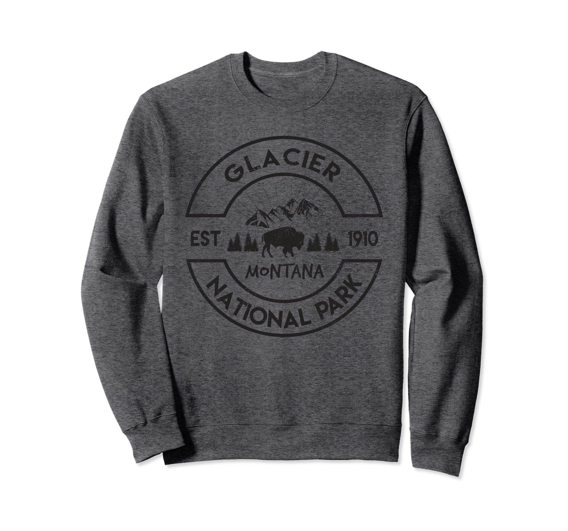 Glacier National Park Montana Bison Sweatshirt - Trendy Graphic Men Women - T-Shirt, Sweatshirt, Hoodie