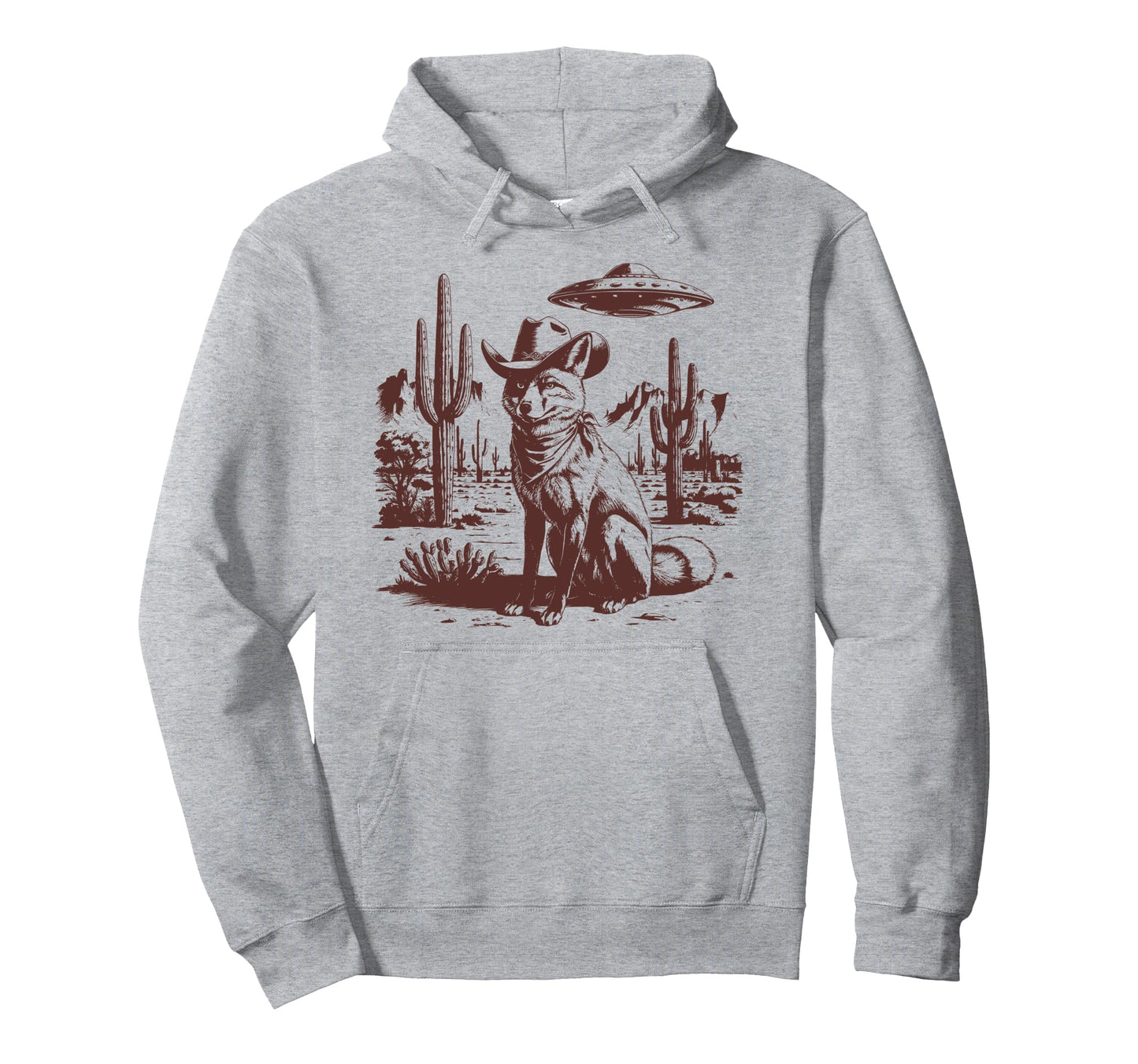 Fox Ufo Western Alien 90S Cowboy Hoodie - Fun Novelty Design Men Women - T-Shirt, Sweatshirt, Hoodie