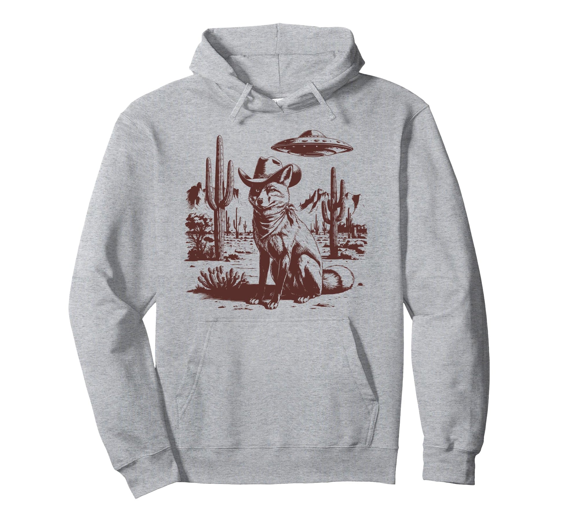 Fox Ufo Western Alien 90S Cowboy Hoodie - Fun Novelty Design Men Women - T-Shirt, Sweatshirt, Hoodie