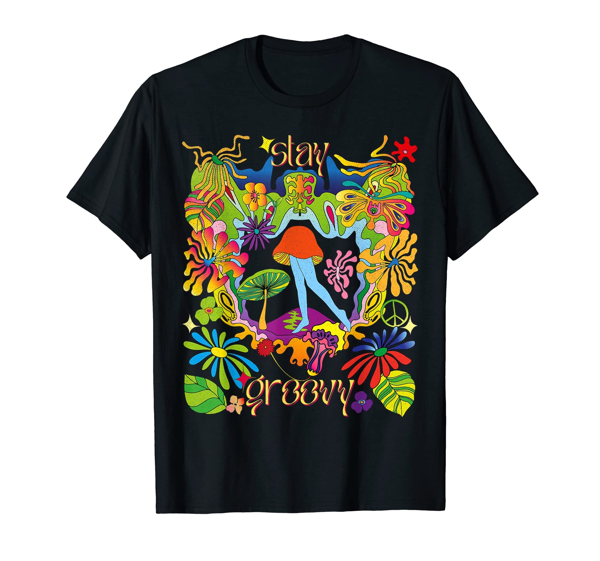 Stay Groovy 70S Rainbow Butterfly T-Shirt - Fun Novelty Design for Adults - T-Shirt, Sweatshirt, Hoodie