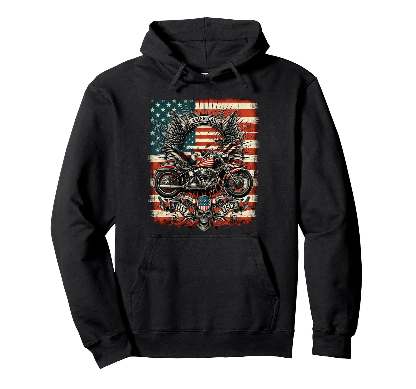 American Usa Flag Motorcycle Hoodie - Aesthetic Graphic Men Women - T-Shirt, Sweatshirt, Hoodie