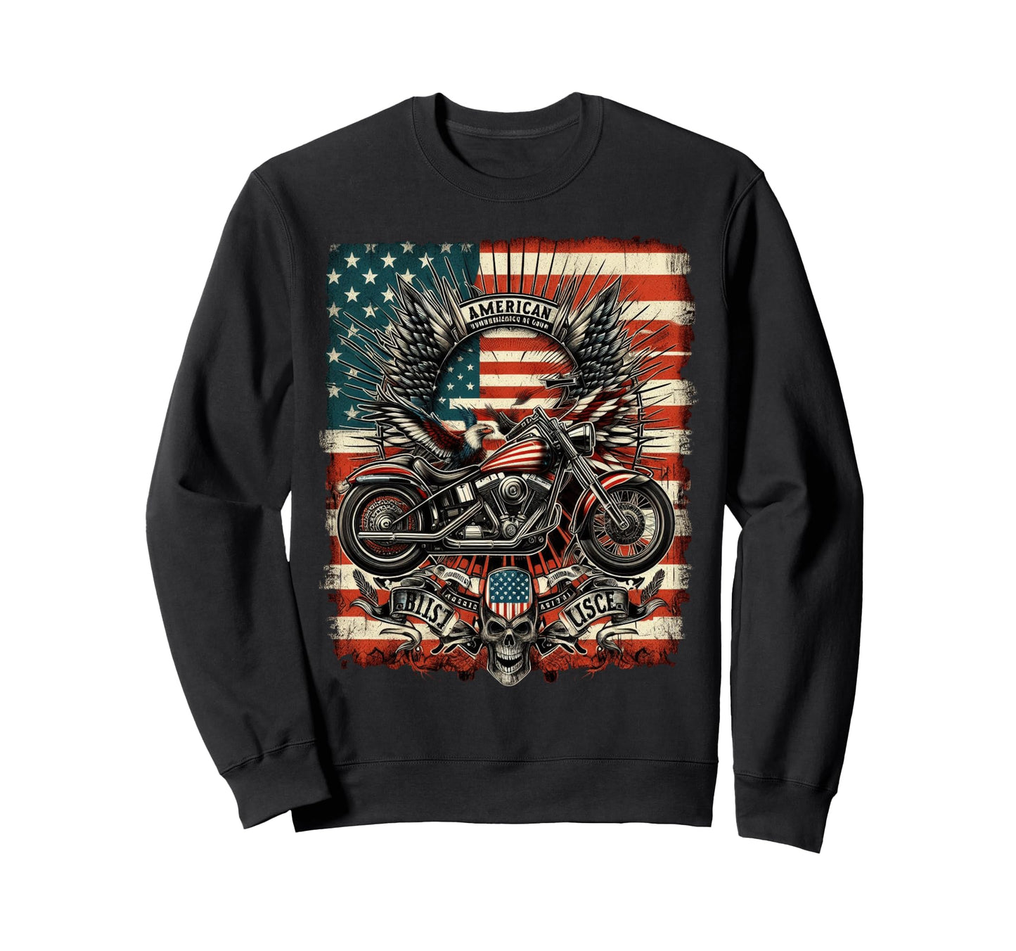Ts Shop American Usa Flag Motorcycle T-Shirt - Unique Graphic Men Women - T-Shirt, Sweatshirt, Hoodie