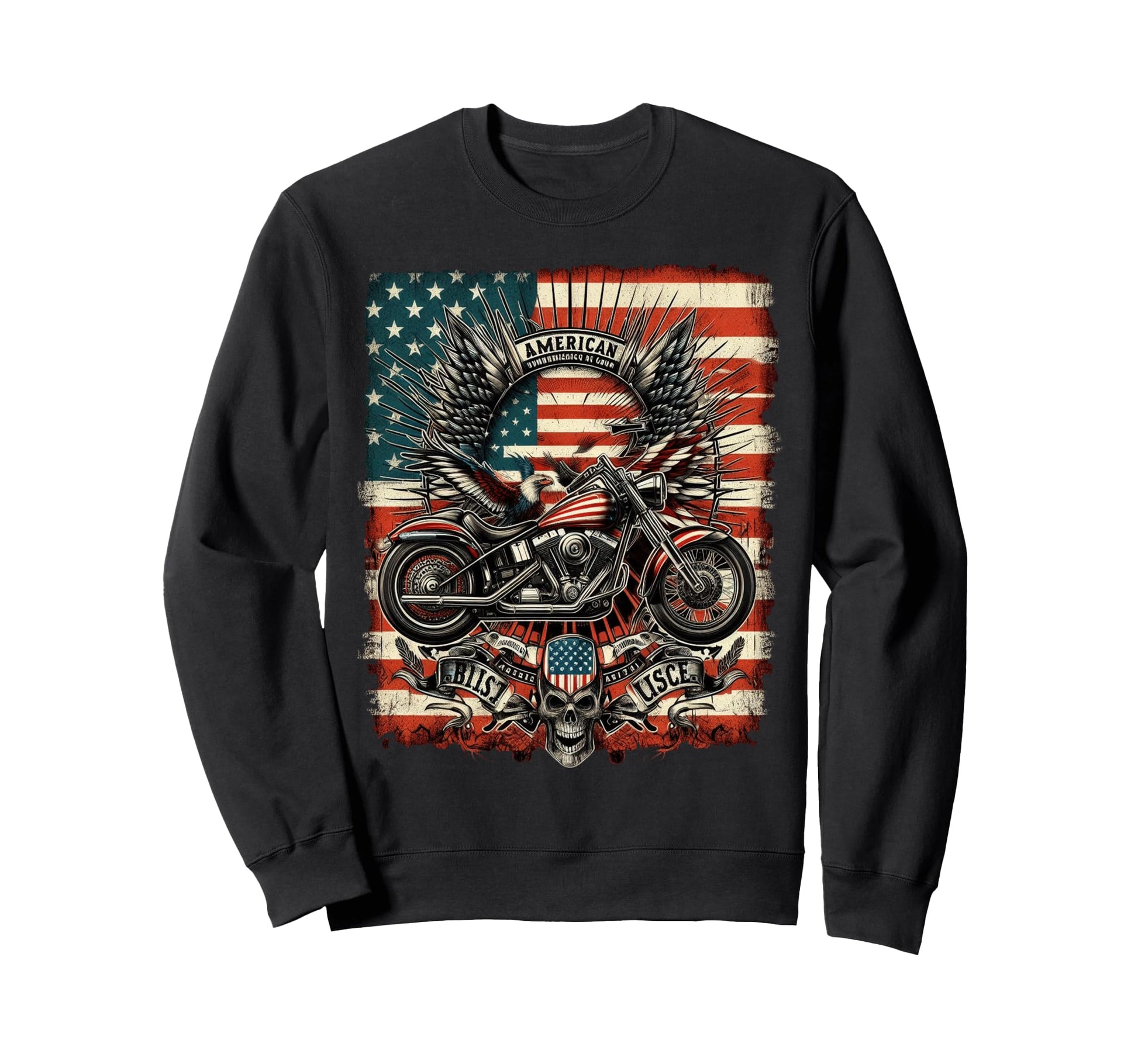 Ts Shop American Usa Flag Motorcycle T-Shirt - Unique Graphic Men Women - T-Shirt, Sweatshirt, Hoodie