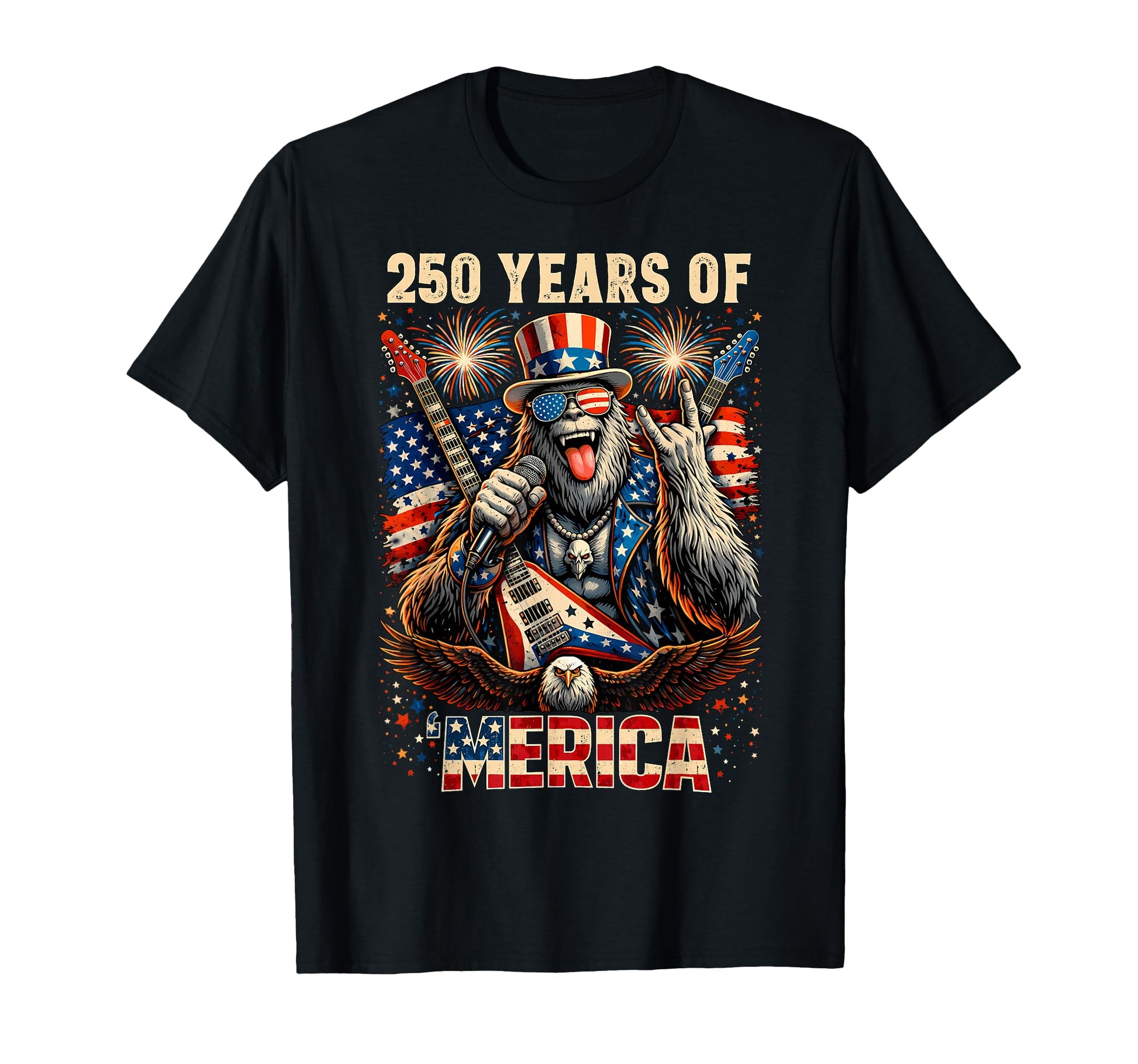 Bigfoot Merica Rock 4Th July 250 T-Shirt - Novelty Apparel Unisex - T-Shirt, Sweatshirt, Hoodie