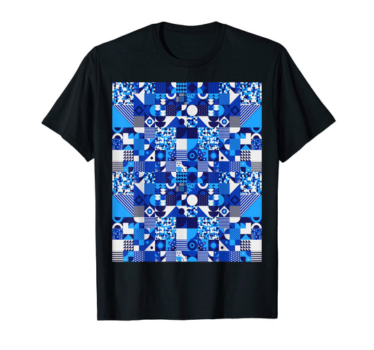 Blue And White Boho Bauhaus Geometric T-Shirt - Unique Graphic Men Women - T-Shirt, Sweatshirt, Hoodie
