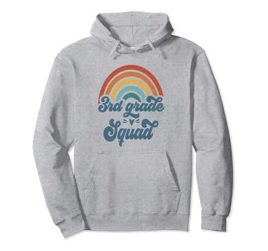 3Rd Grade Squad Groovy Rainbow Teacher Hoodie - Unique Graphic for Adults - T-Shirt, Sweatshirt, Hoodie