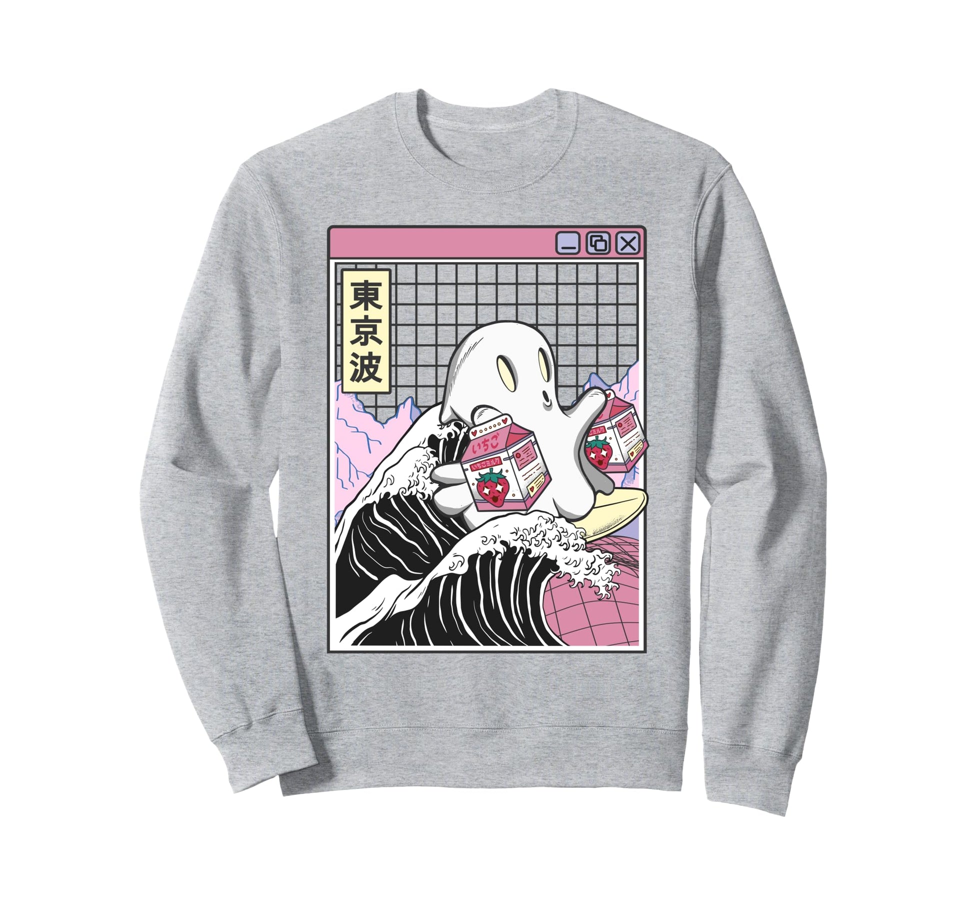 Surfing Ghost Strawberry Milk Sweatshirt - Casual Everyday Wear for Adults - T-Shirt, Sweatshirt, Hoodie