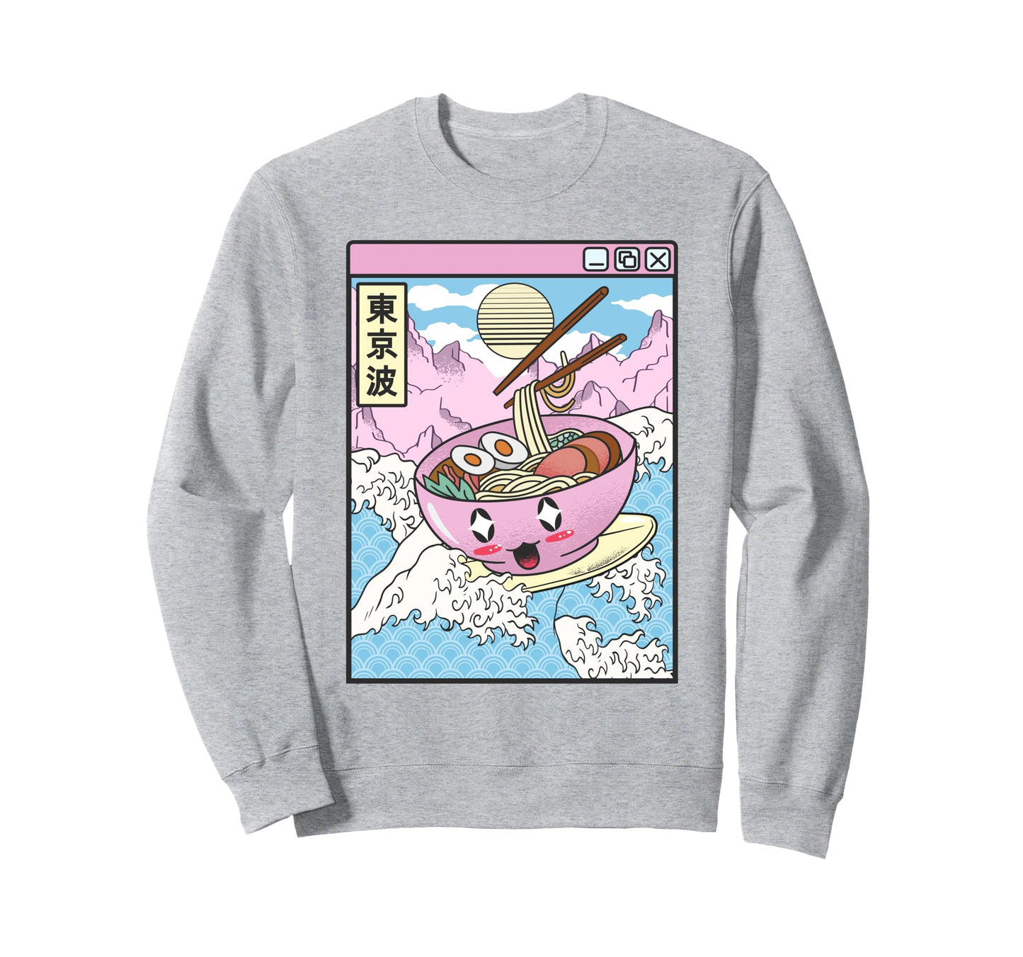 Surfing Ramen Bowl Japanese Waves Sweatshirt - Aesthetic Graphic Men Women - T-Shirt, Sweatshirt, Hoodie