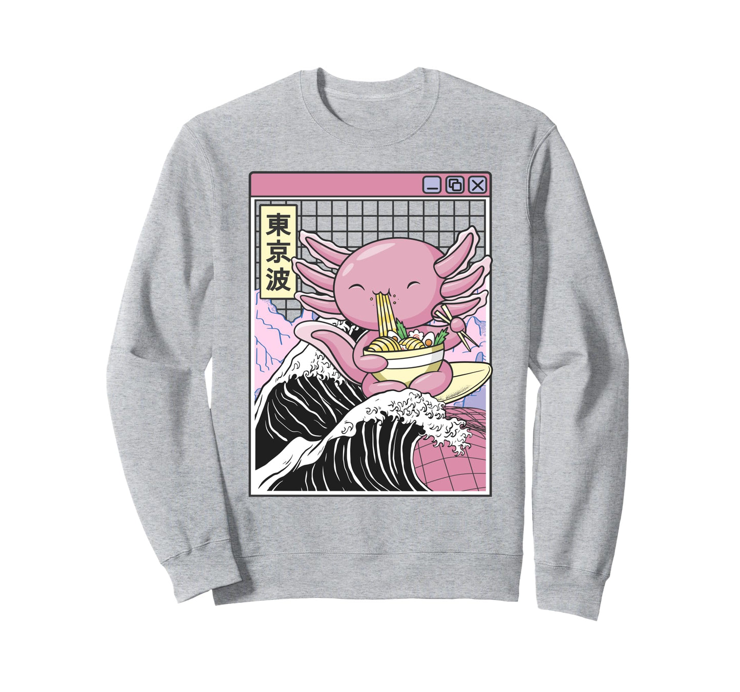 Axolotl Eating Ramen Kanagawa Wave Sweatshirt - Novelty Apparel Unisex - T-Shirt, Sweatshirt, Hoodie
