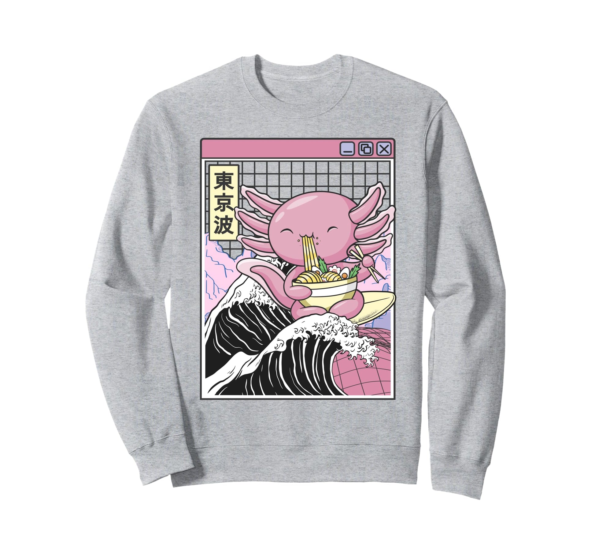 Axolotl Eating Ramen Kanagawa Wave Sweatshirt - Novelty Apparel Unisex - T-Shirt, Sweatshirt, Hoodie