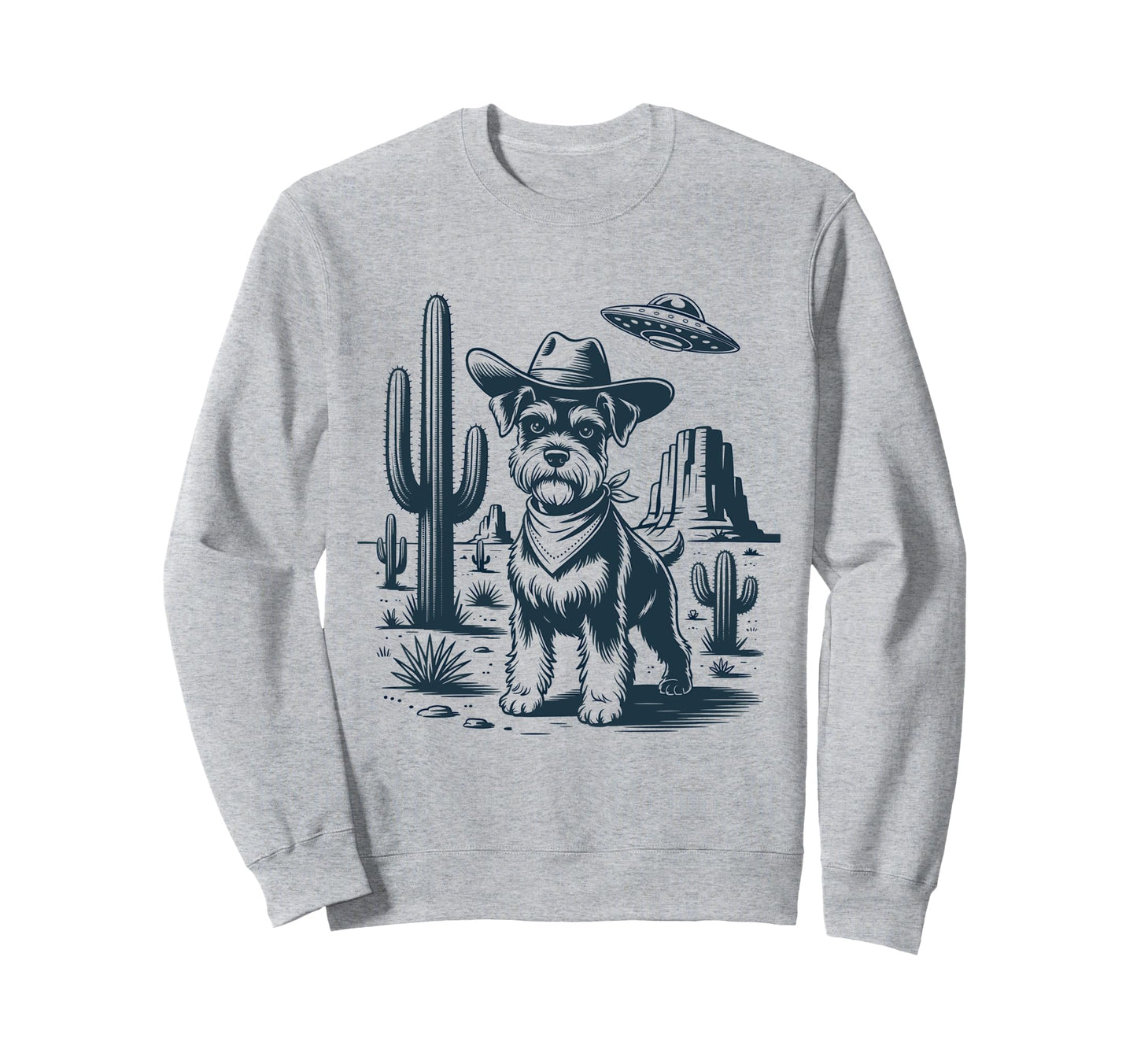 Cowboy Miniature Schnauzer Dog Ufo Sweatshirt - Custom Art Print Men Women - T-Shirt, Sweatshirt, Hoodie