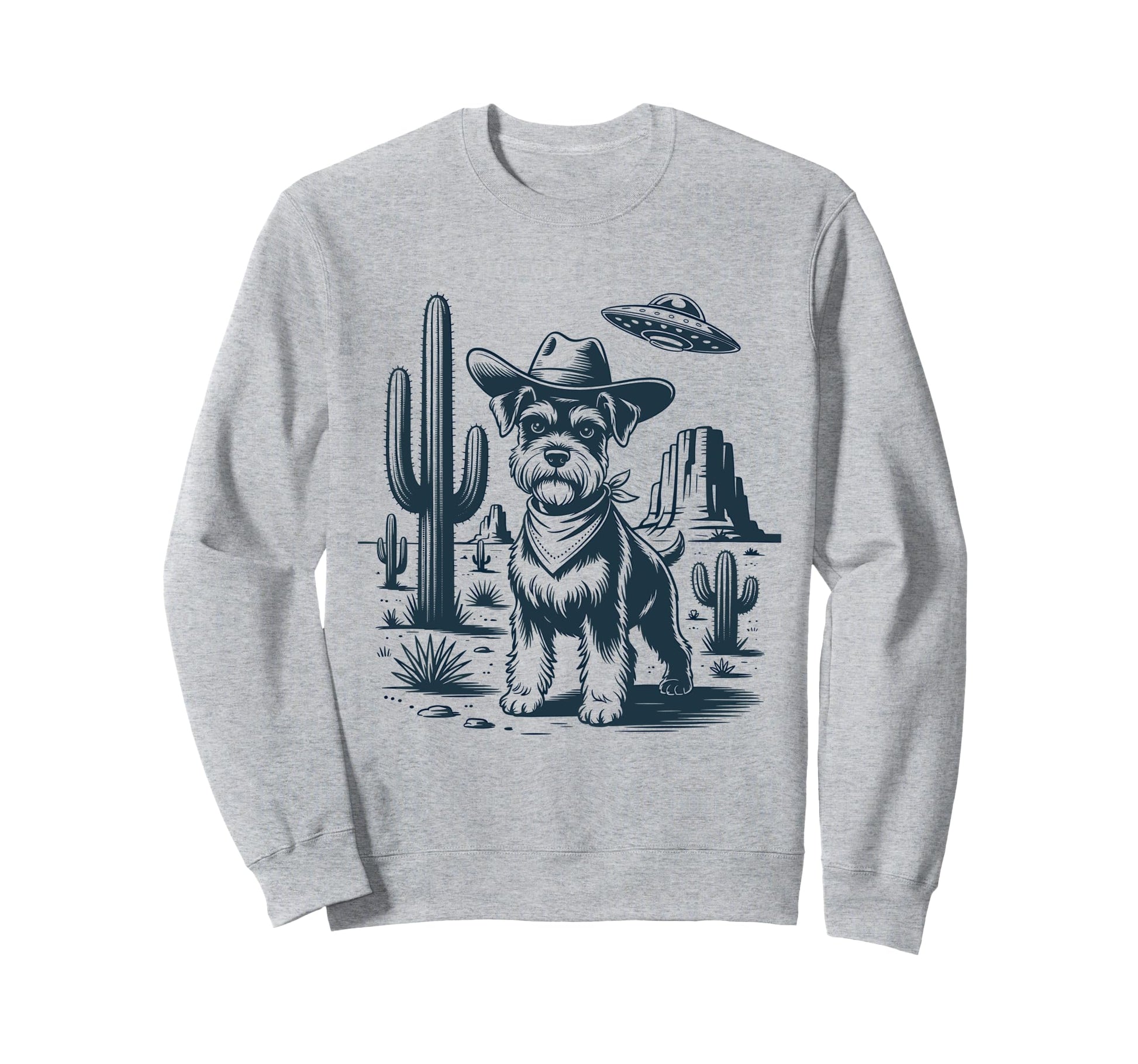 Cowboy Miniature Schnauzer Dog Ufo Sweatshirt - Custom Art Print Men Women - T-Shirt, Sweatshirt, Hoodie
