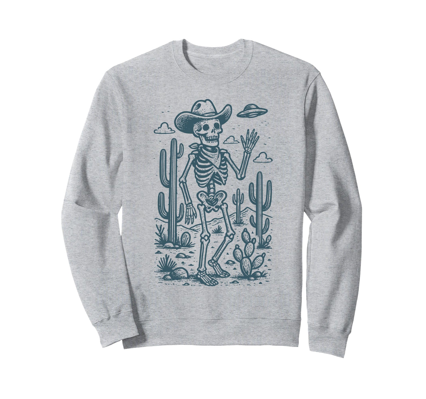 Cowboy Skeleton Ufo Western Sweatshirt - Aesthetic Graphic for Adults - T-Shirt, Sweatshirt, Hoodie
