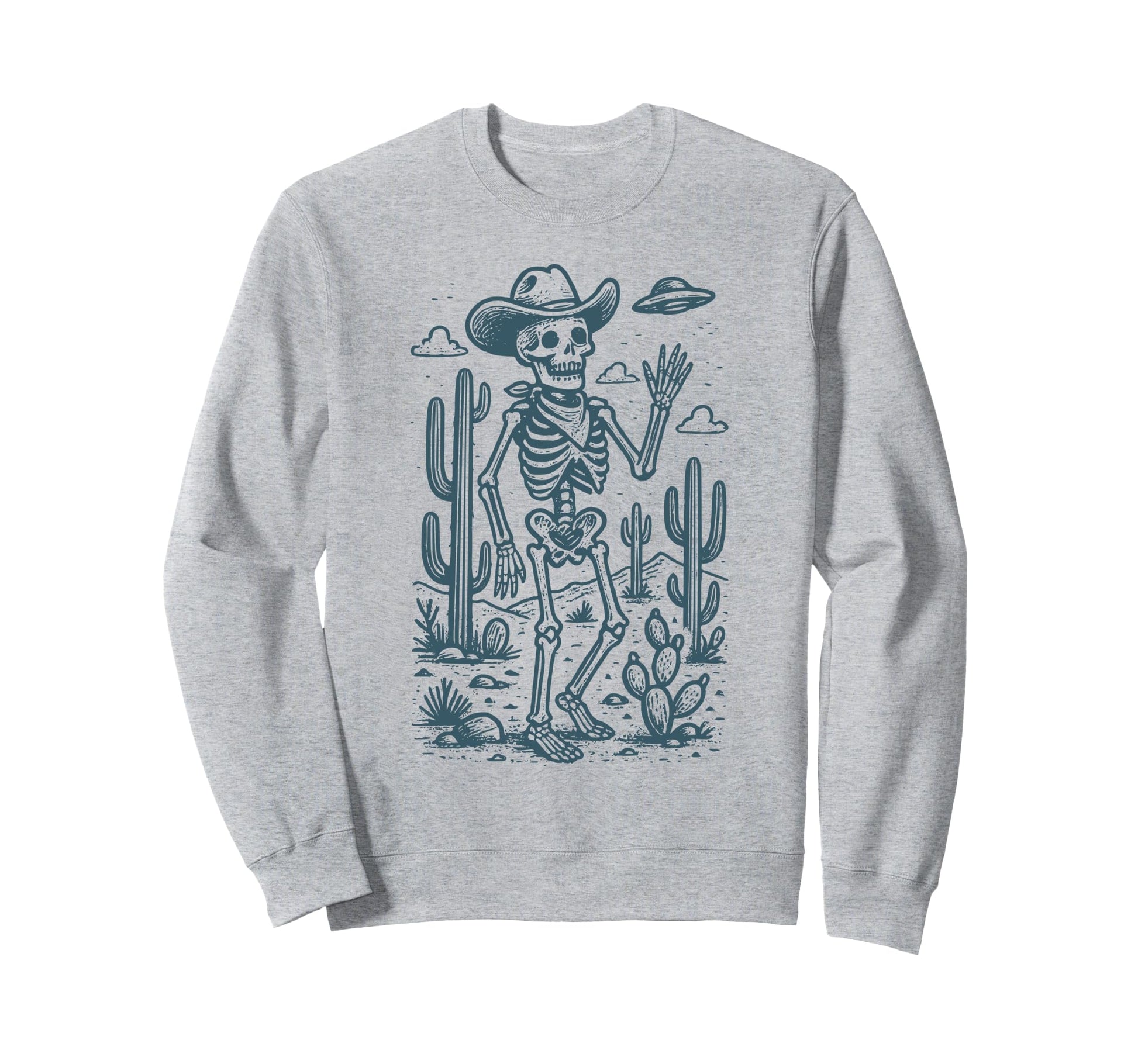 Cowboy Skeleton Ufo Western Sweatshirt - Aesthetic Graphic for Adults - T-Shirt, Sweatshirt, Hoodie