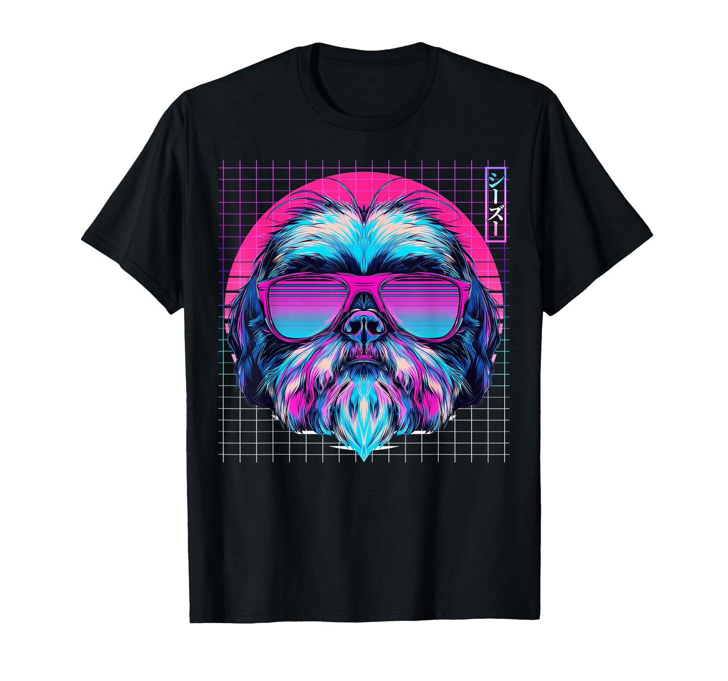 Shih Tzu Sunglasses Dog Vaporwave T-Shirt - Trendy Graphic for Adults - T-Shirt, Sweatshirt, Hoodie