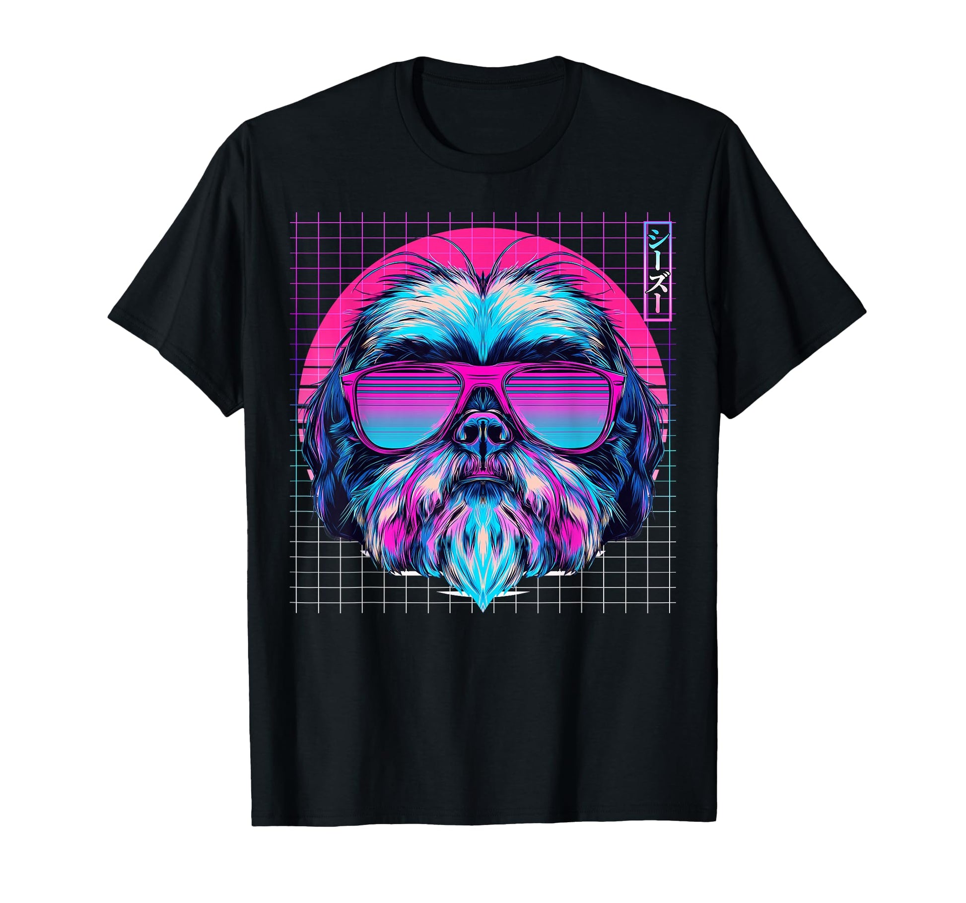 Shih Tzu Sunglasses Dog Vaporwave T-Shirt - Trendy Graphic for Adults - T-Shirt, Sweatshirt, Hoodie