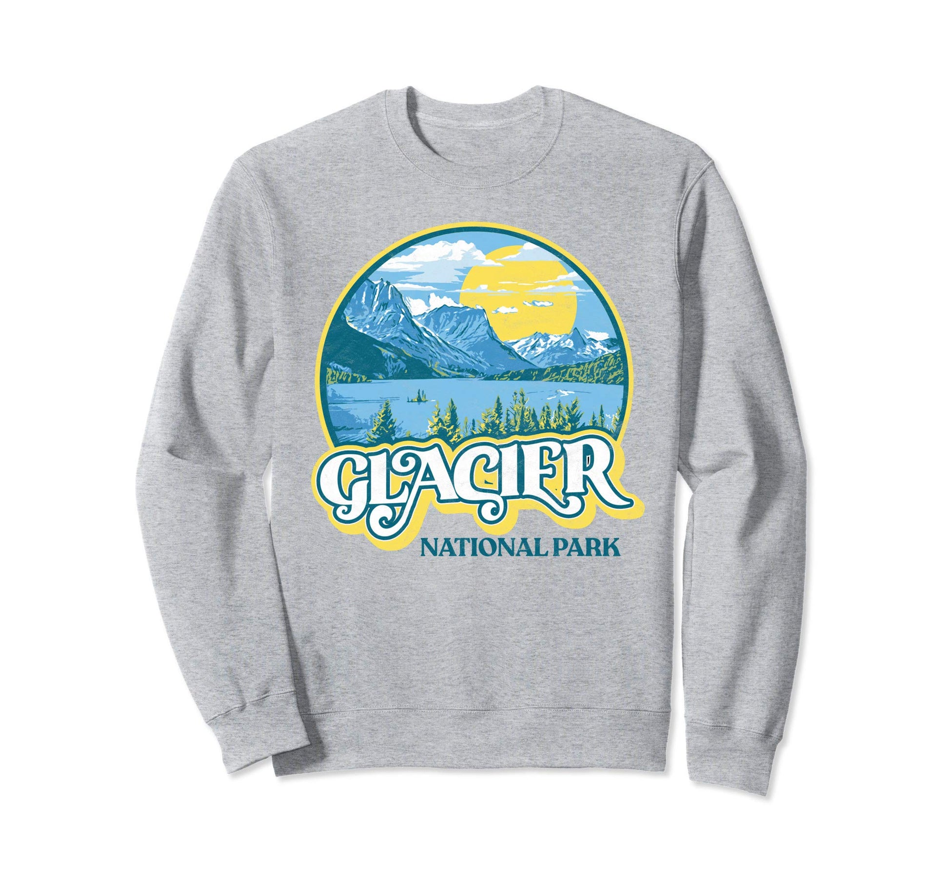 Glacier National Park Montana 80S Sun Sweatshirt - Trendy Graphic Unisex - T-Shirt, Sweatshirt, Hoodie