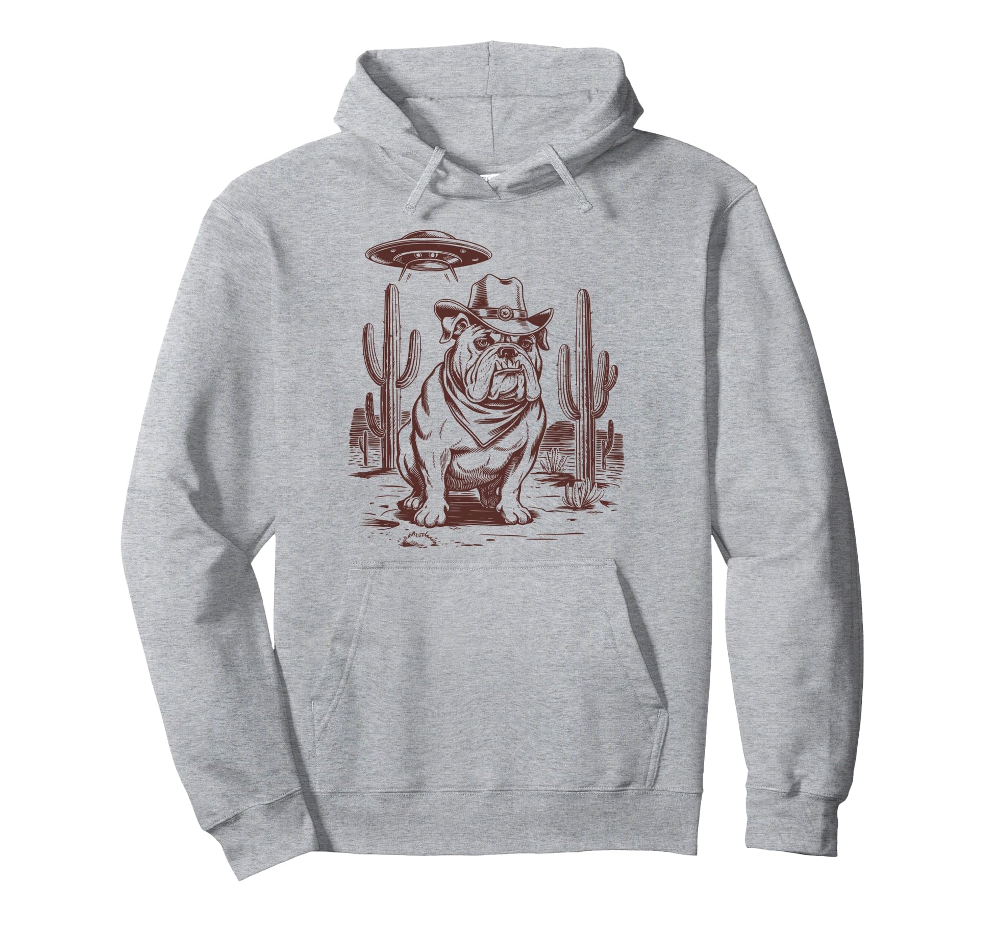 Bulldog Ufo Western Alien 90S Cowboy Hoodie - Streetwear Style Unisex - T-Shirt, Sweatshirt, Hoodie