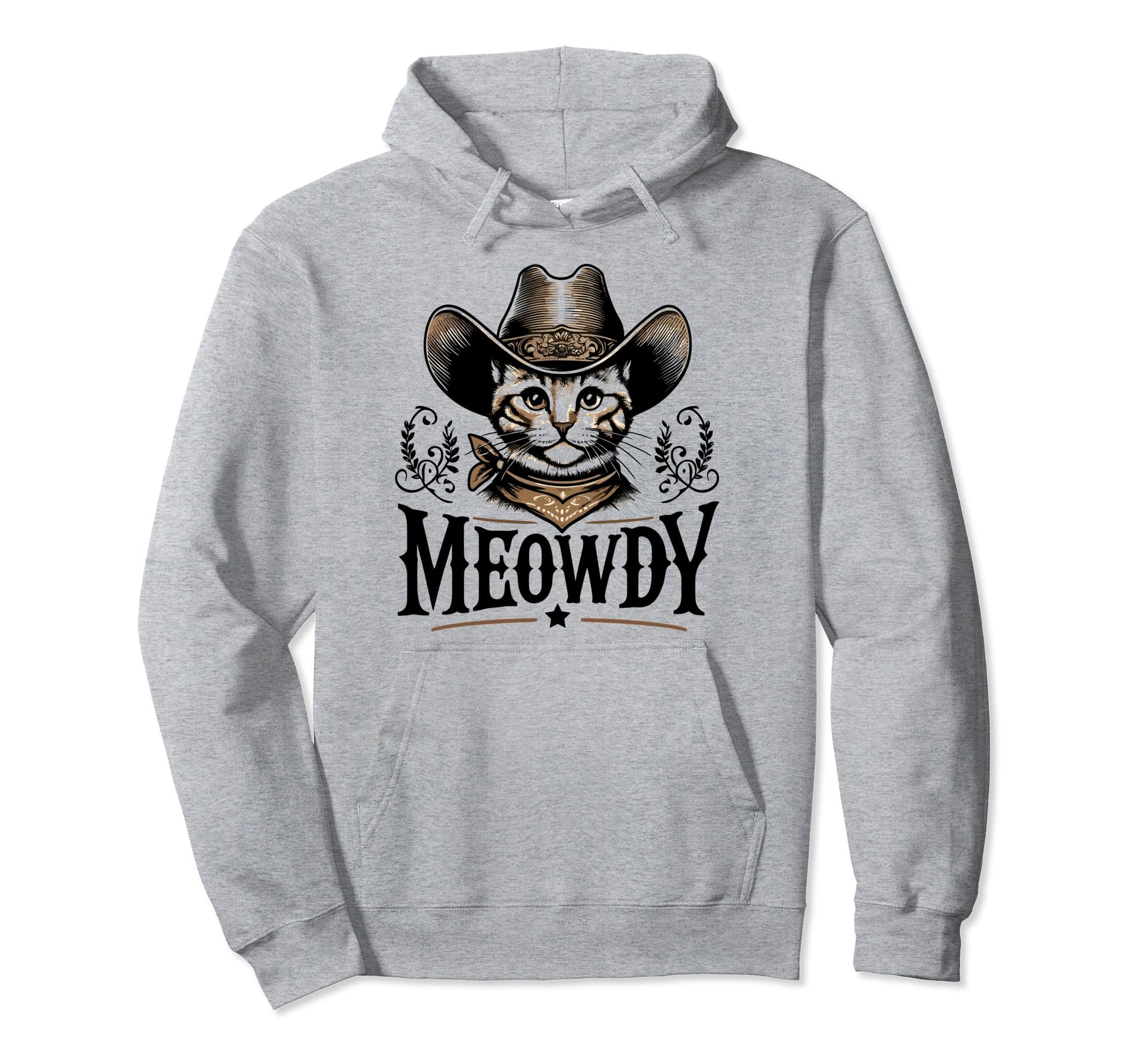 Meowdy Funny Cat Wearing Cowboy Hat Hoodie - Custom Art Print Unisex - T-Shirt, Sweatshirt, Hoodie