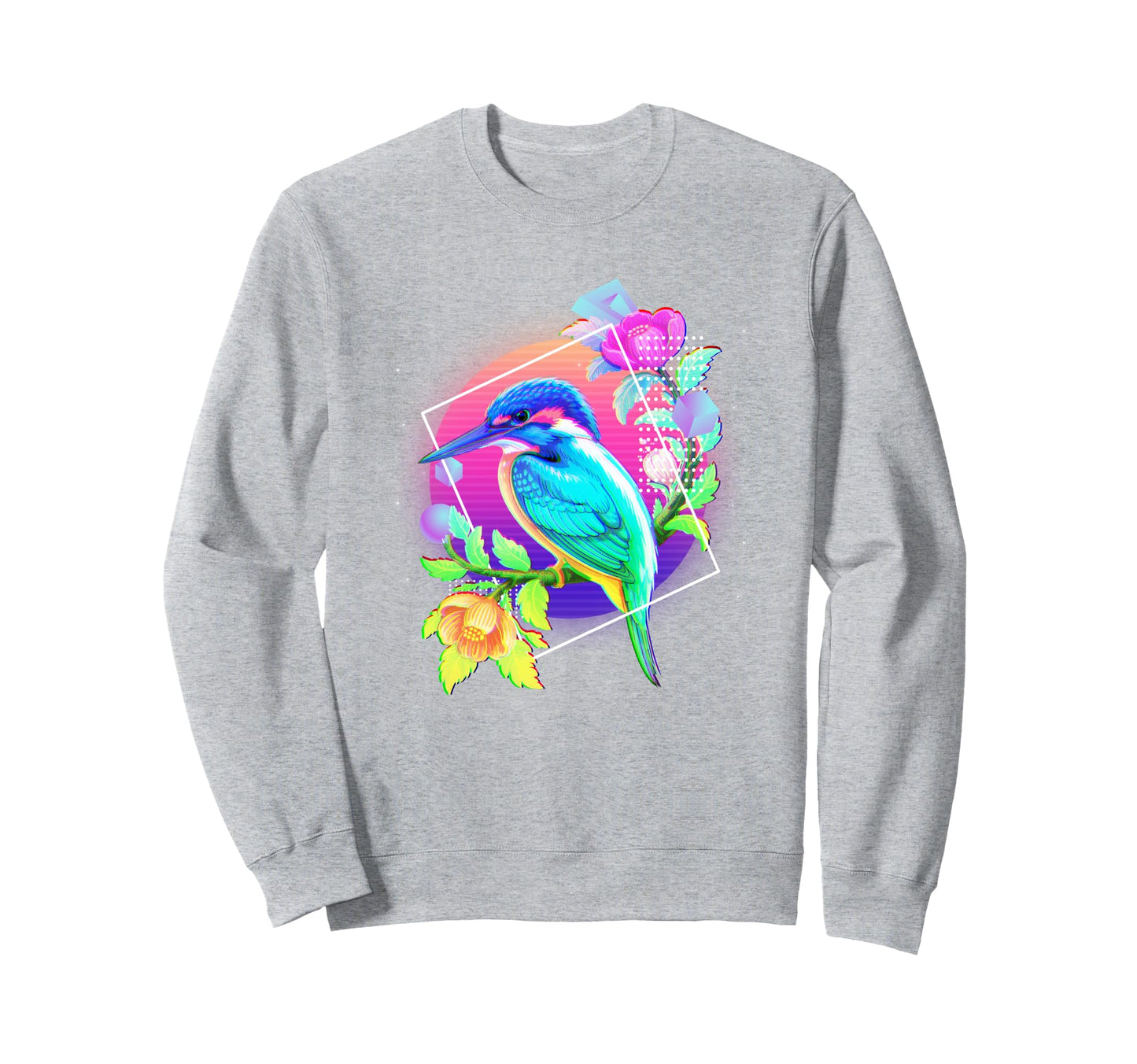 Vaporwave Kingfisher Flowers Sweatshirt - Minimalist Print for Adults - T-Shirt, Sweatshirt, Hoodie