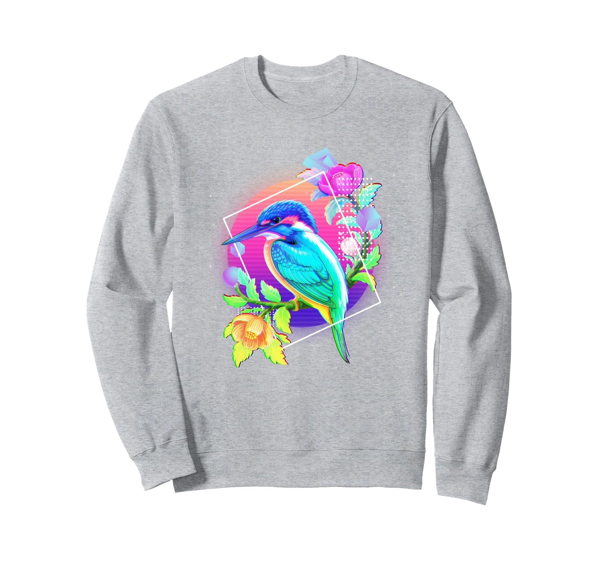 Vaporwave Kingfisher Flowers Sweatshirt - Minimalist Print for Adults - T-Shirt, Sweatshirt, Hoodie
