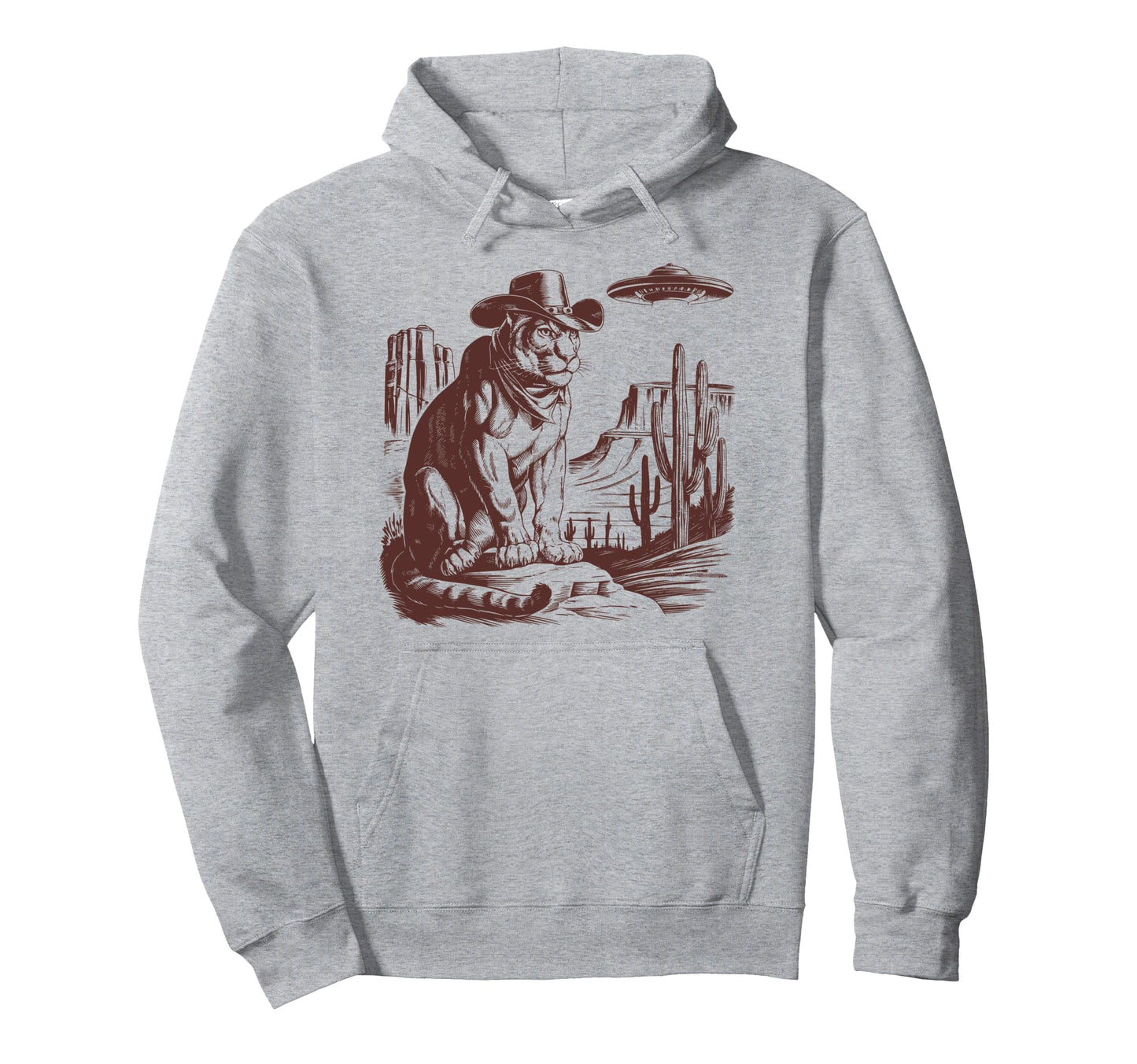Mountain Lion Ufo Western Alien 90S Hoodie - Aesthetic Graphic Men Women - T-Shirt, Sweatshirt, Hoodie