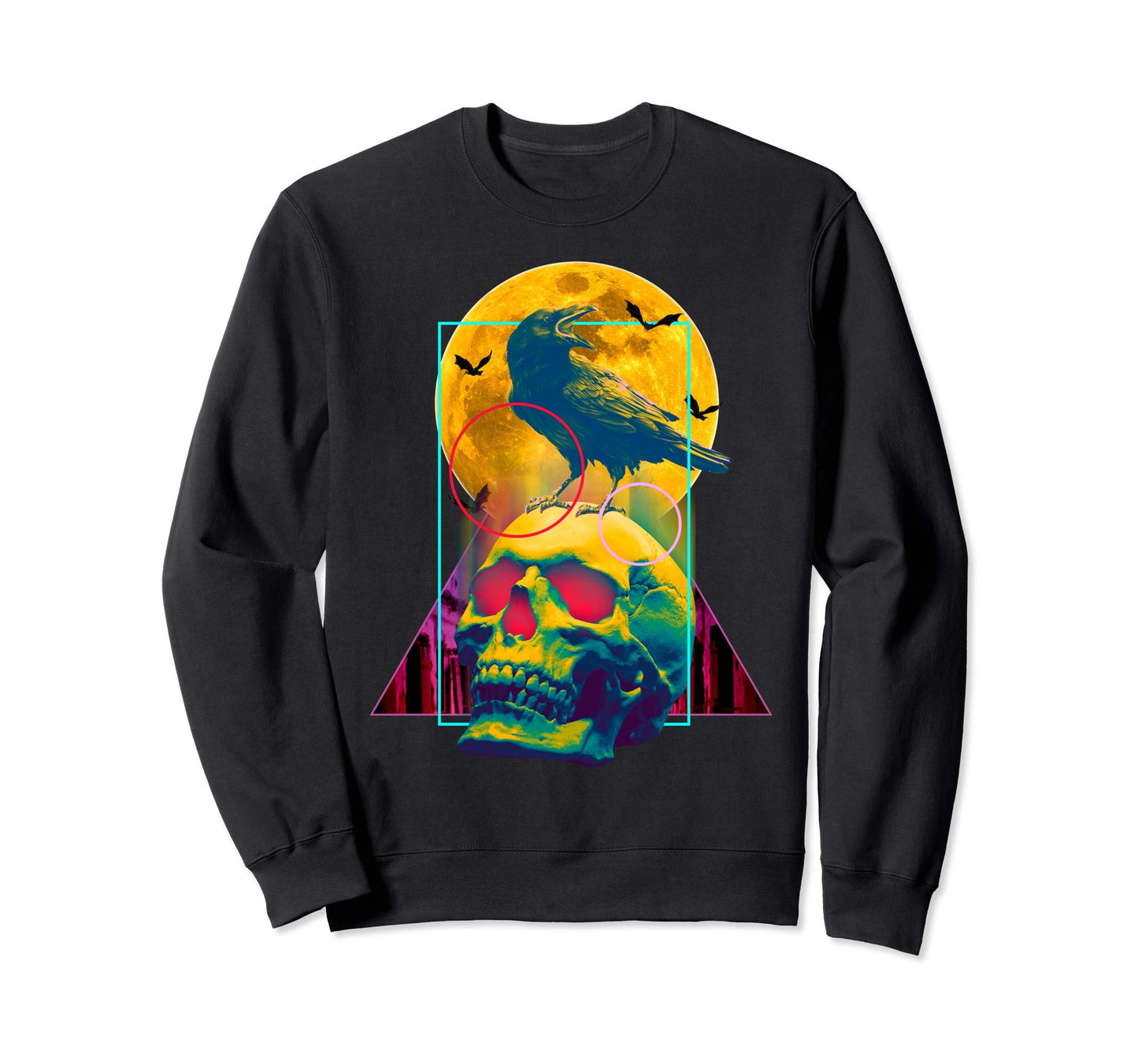 Vaporwave Skull Raven Halloween Sweatshirt - Fun Novelty Design for Adults - T-Shirt, Sweatshirt, Hoodie