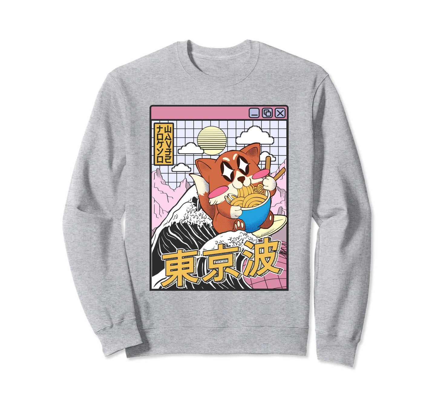 Fox Surfing Kanagawa Wave Kawaii Sweatshirt - Trendy Graphic Unisex - T-Shirt, Sweatshirt, Hoodie
