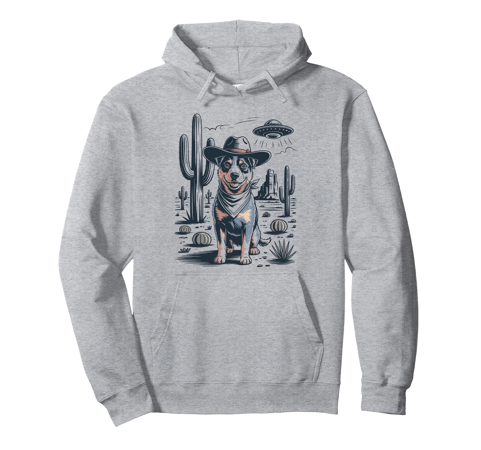Cowboy Blue Heeler Dog Ufo Western Hoodie - Fun Novelty Design for Adults - T-Shirt, Sweatshirt, Hoodie