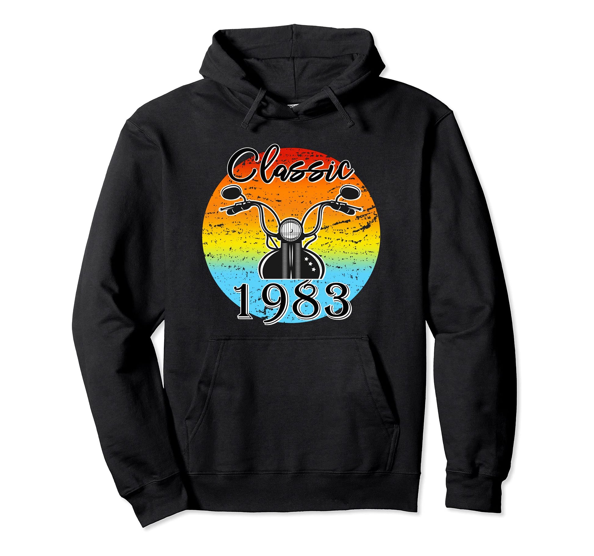 1983 Motorcycle Lover Sunset Biker Hoodie - Custom Art Print for Adults - T-Shirt, Sweatshirt, Hoodie