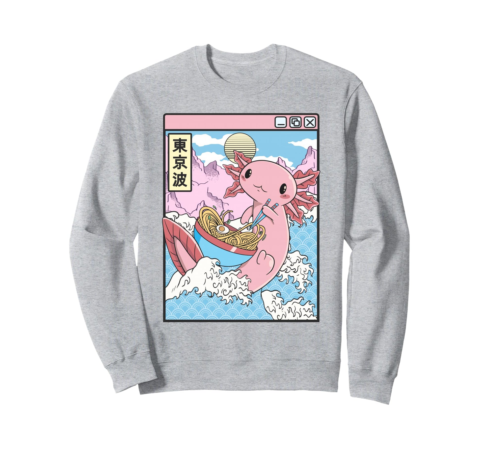 Axolotl Eating Ramen Japan Waves Anime Sweatshirt - Novelty Apparel Unisex - T-Shirt, Sweatshirt, Hoodie