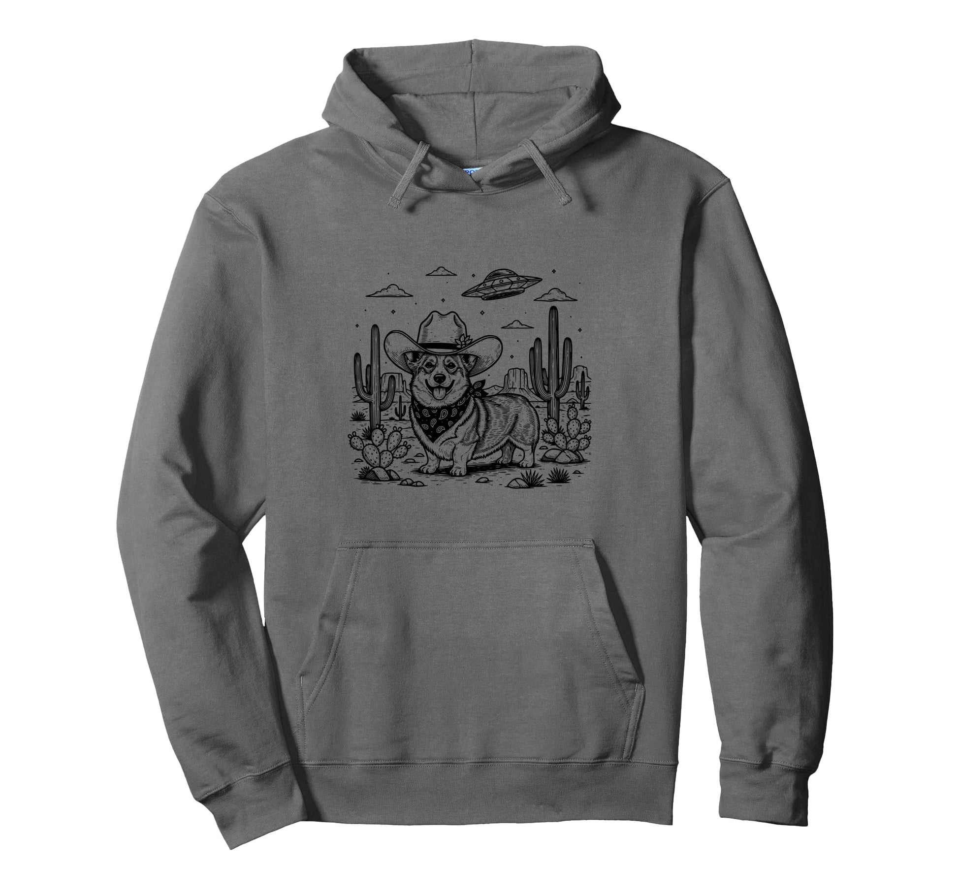 Western Corgi Cowboy Ufo Dog Hoodie - Streetwear Style for Adults - T-Shirt, Sweatshirt, Hoodie