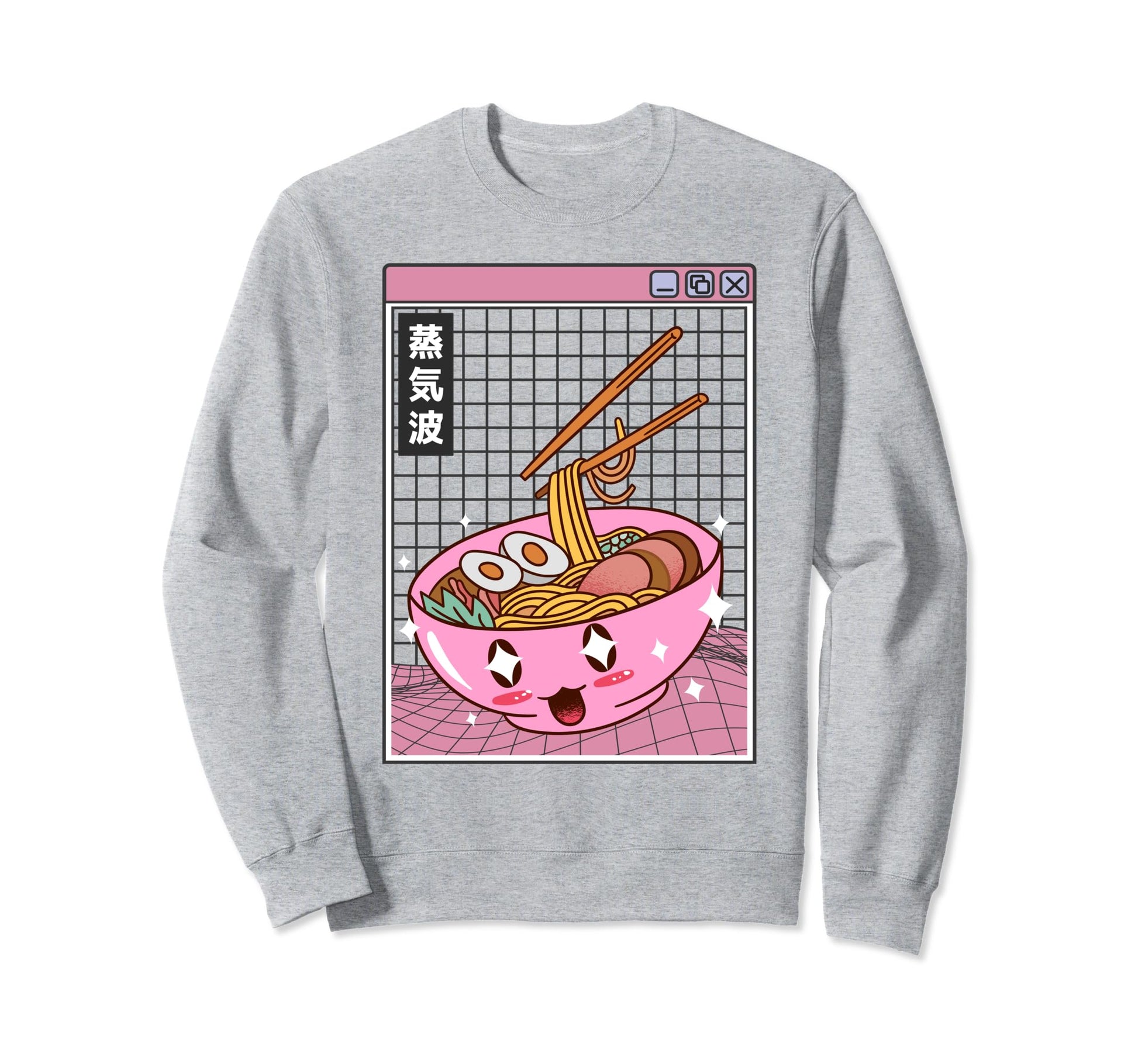Ramen Noodles Bowl Kawaii Grid Sweatshirt - Graphic Print for Adults - T-Shirt, Sweatshirt, Hoodie