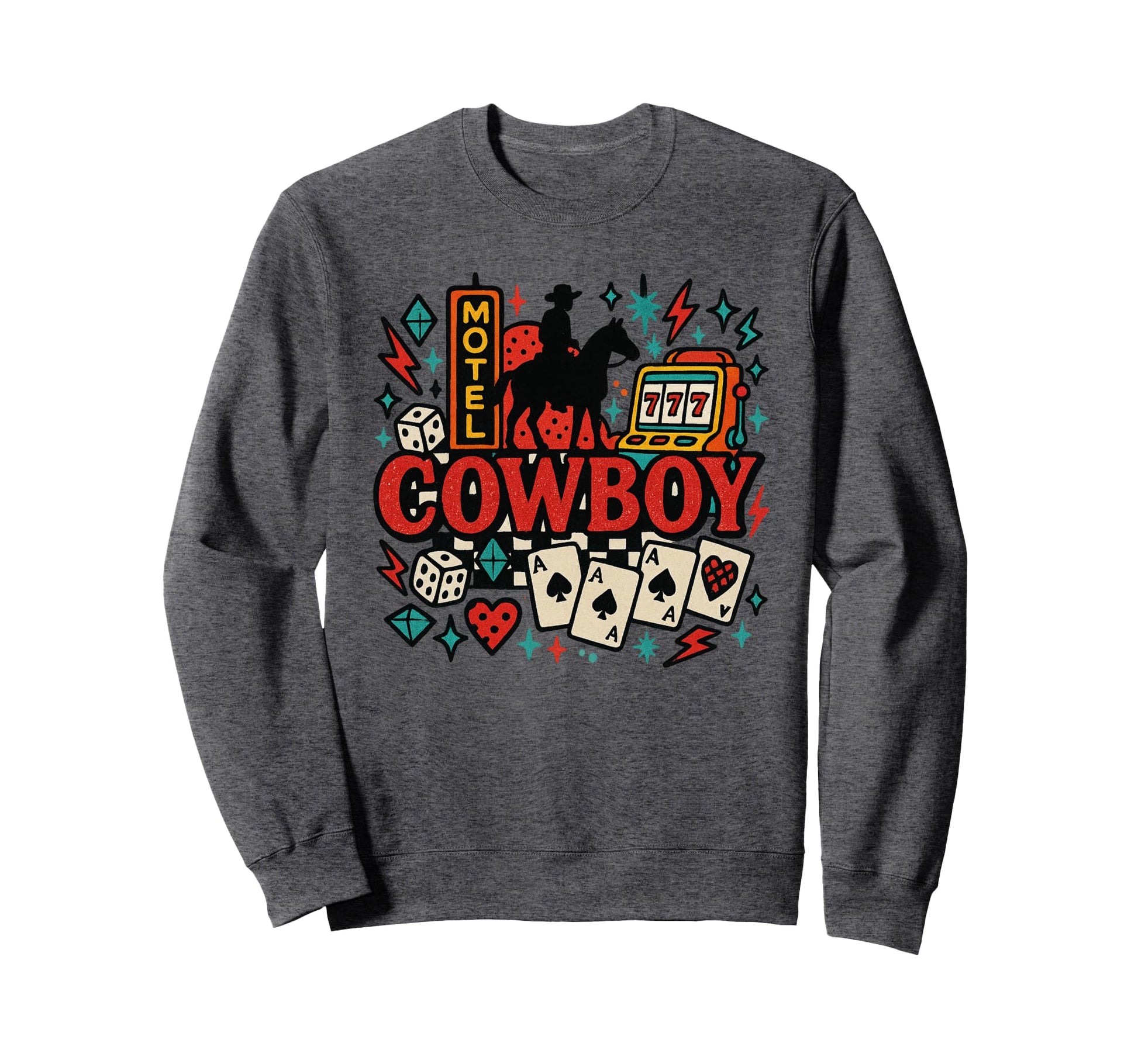 Cowboy Motel Lucky Cards Western Sweatshirt - Minimalist Print for Adults - T-Shirt, Sweatshirt, Hoodie