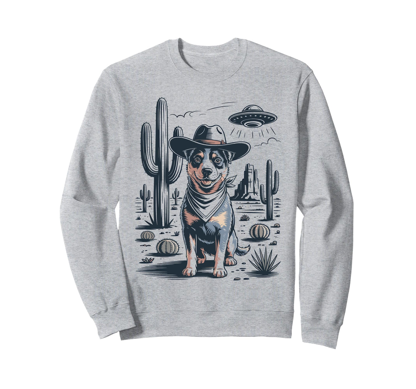 Cowboy Blue Heeler Dog Ufo Western Sweatshirt - Graphic Print for Adults - T-Shirt, Sweatshirt, Hoodie