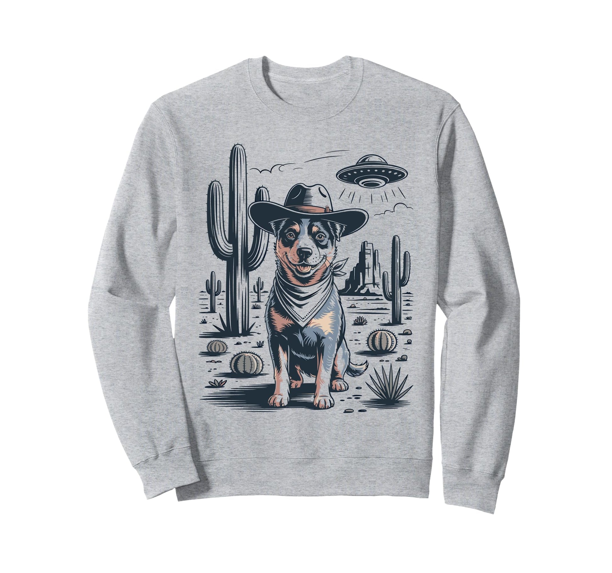 Cowboy Blue Heeler Dog Ufo Western Sweatshirt - Graphic Print for Adults - T-Shirt, Sweatshirt, Hoodie