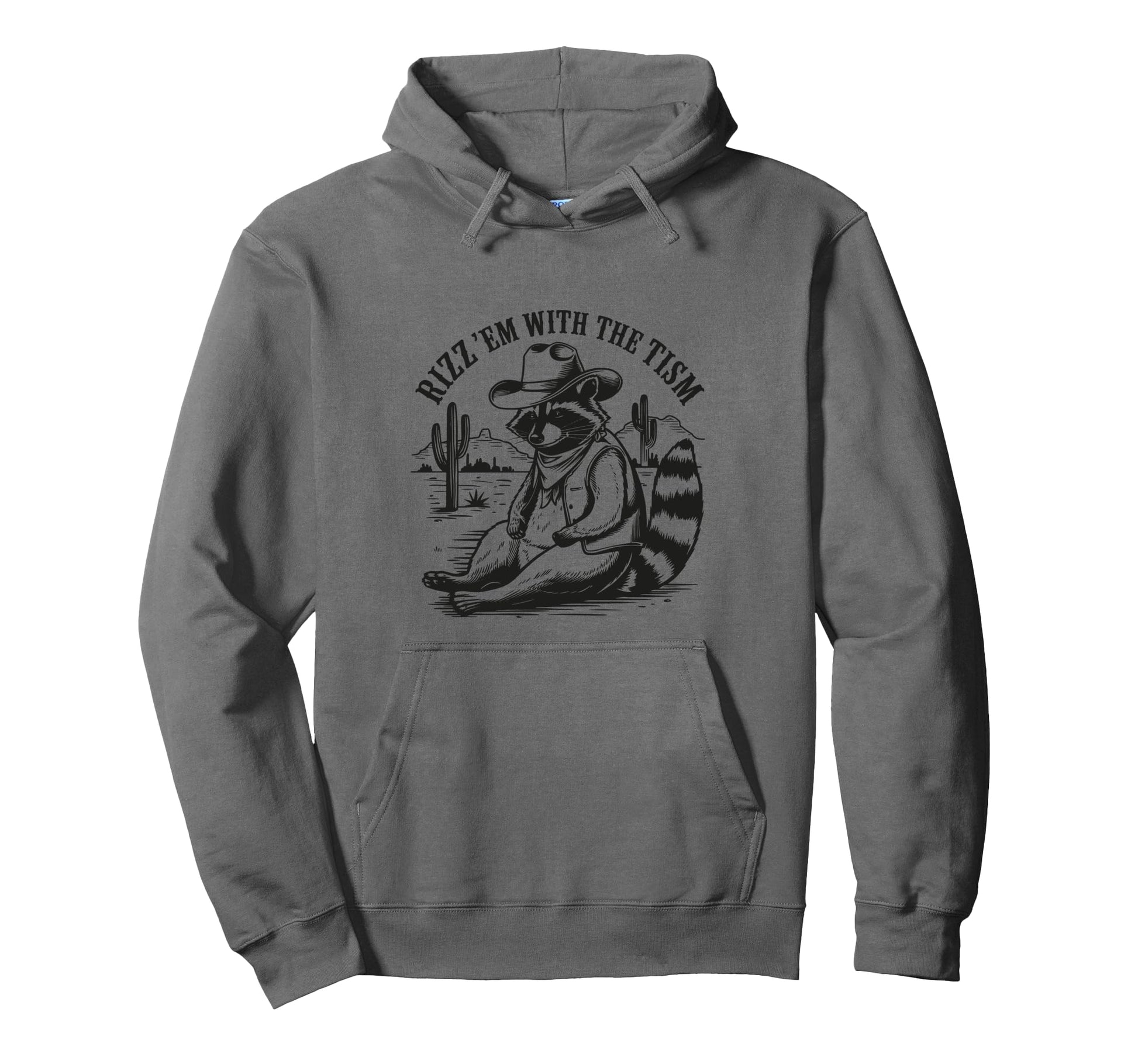 Rizz Em Tism Funny Cowboy Raccoon Autistic Hoodie - Graphic Print Unisex - T-Shirt, Sweatshirt, Hoodie