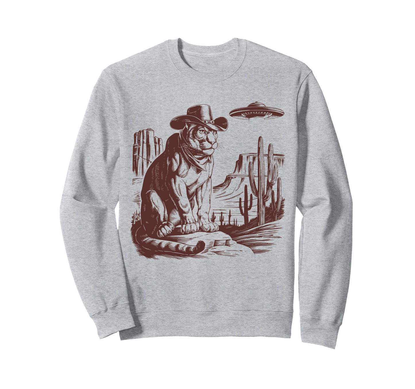 Mountain Lion Ufo Western Alien 90S Sweatshirt - Custom Art Print Unisex - T-Shirt, Sweatshirt, Hoodie