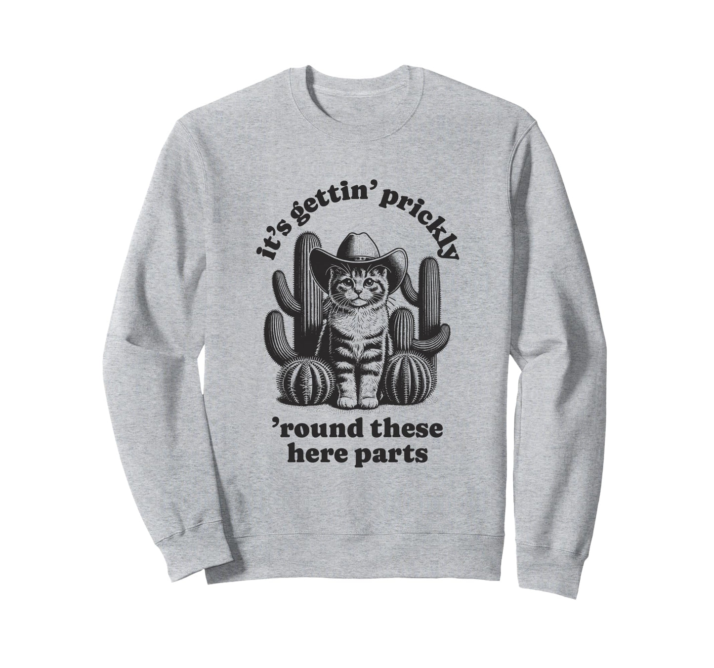 Funny Cat Western Cowboy Cactus Sweatshirt - Minimalist Print for Adults - T-Shirt, Sweatshirt, Hoodie