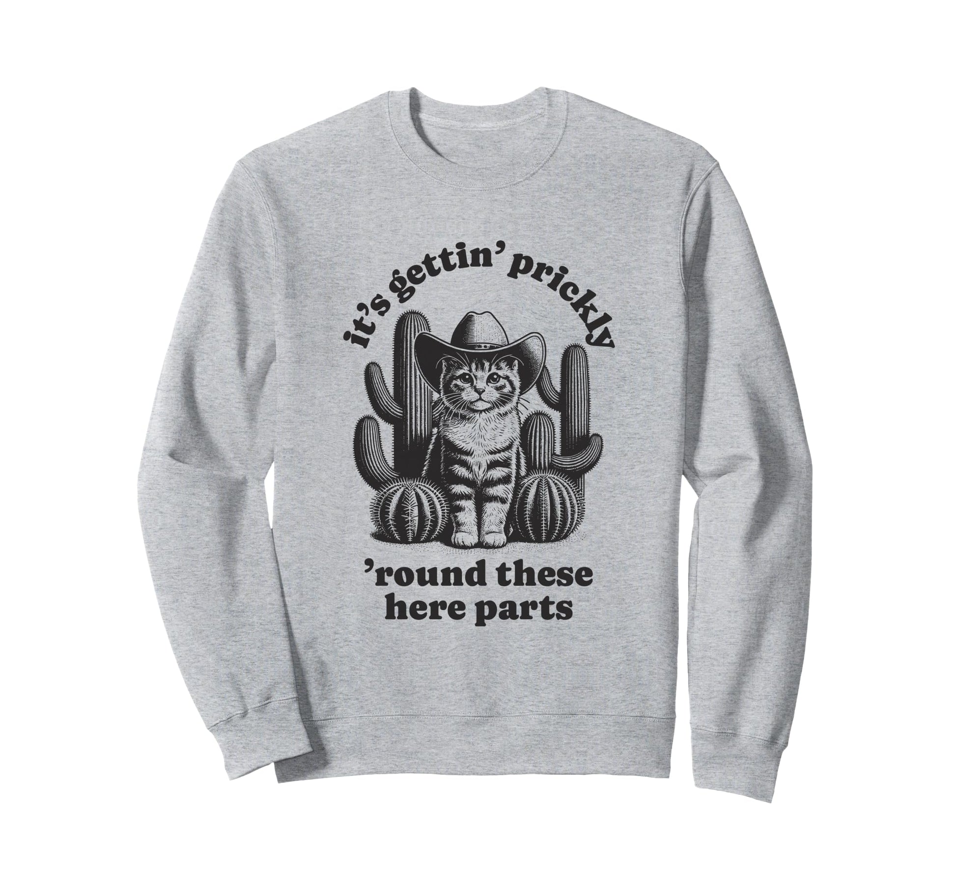 Funny Cat Western Cowboy Cactus Sweatshirt - Minimalist Print for Adults - T-Shirt, Sweatshirt, Hoodie