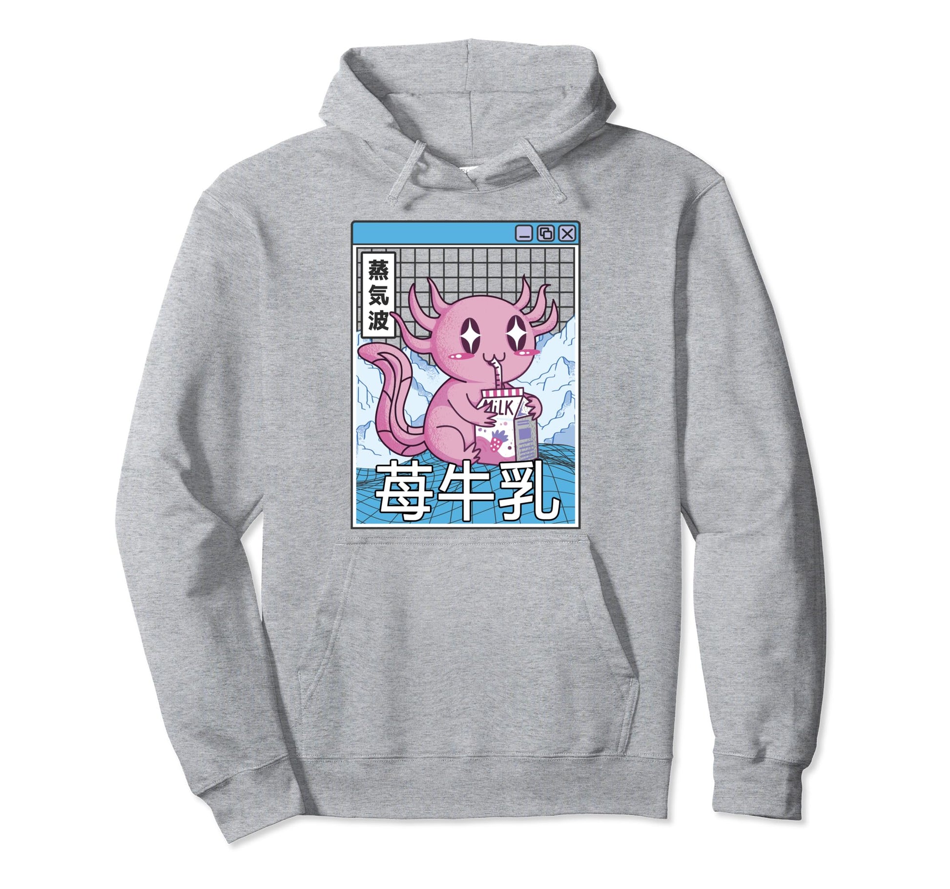 Axolotl Strawberry Milk Kawaii Hoodie - Custom Art Print for Adults - T-Shirt, Sweatshirt, Hoodie